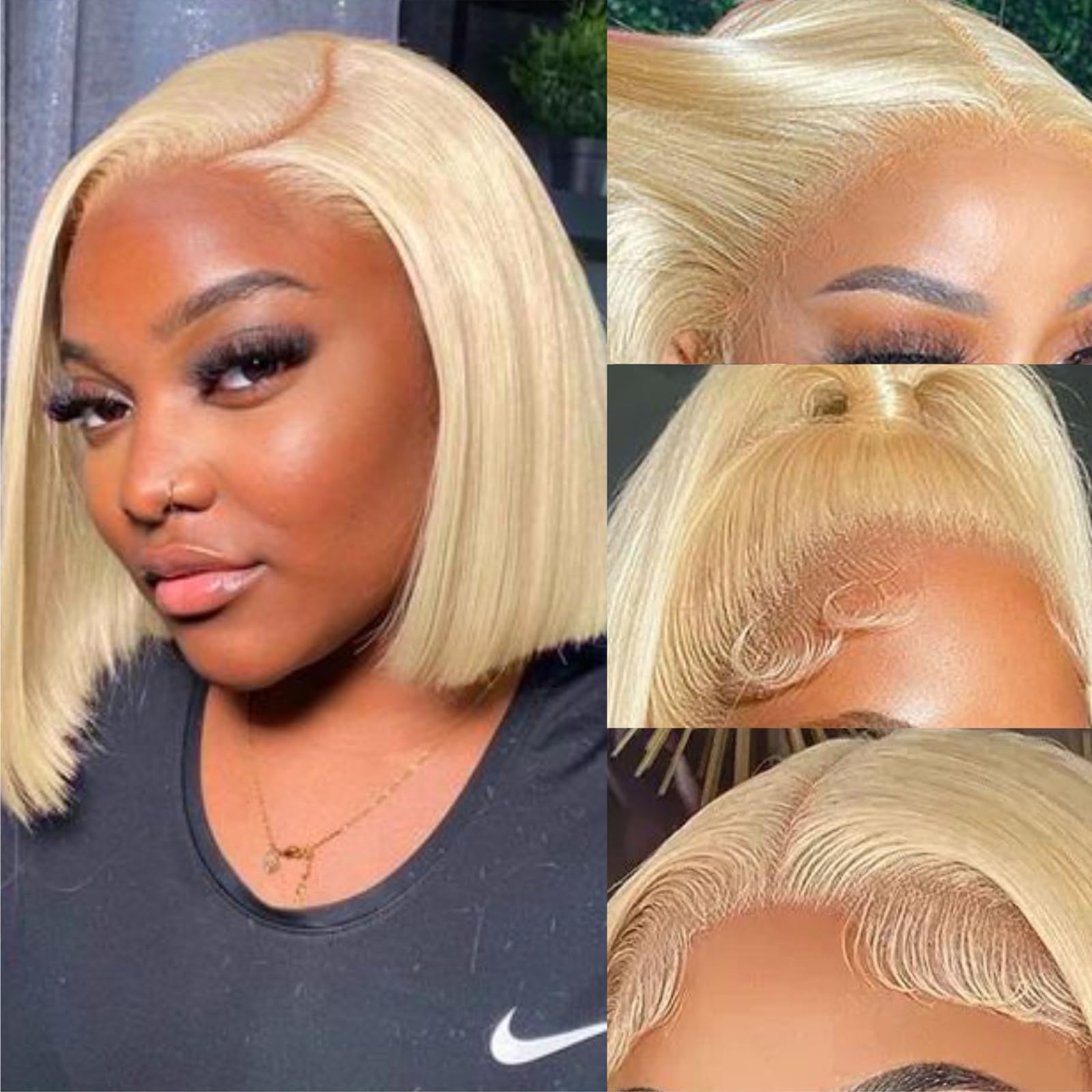 613 Bob Wig Human Hair 13x4 Frontal Lace Wig Hd Transparent 613 Lace Front Wig Human Hair Pre Plucked Short Straight Blonde Bob Wigs For Women 180% Density 10 Inch