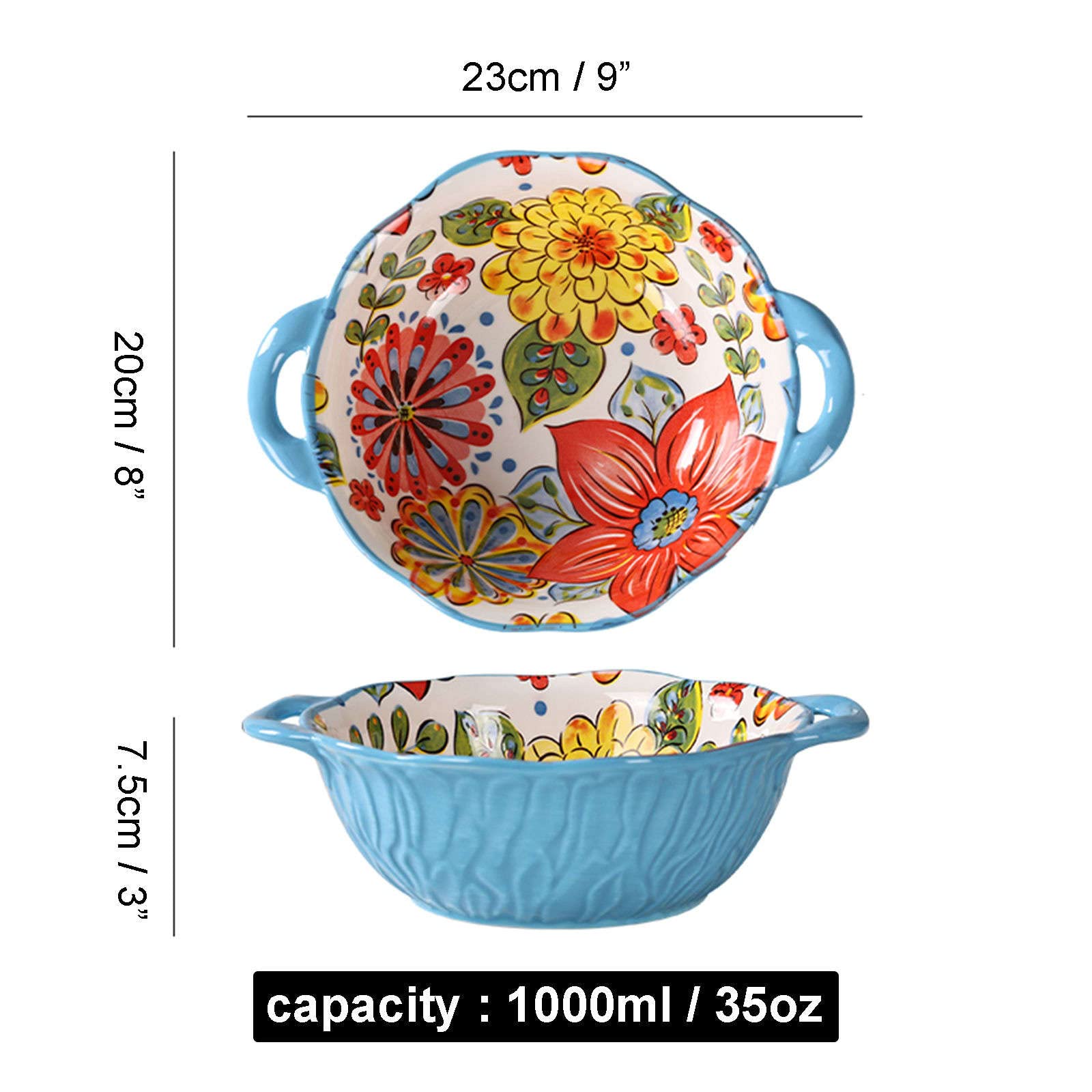 Vaisselle Bol à soupe ramen en céramique, tasse à soupe, grand bol à ramen en céramique, bol à soupe à l'oignon profond allant au four, bol de service allant au micro-ondes.-vert-1000 ml 35 oz (couleu