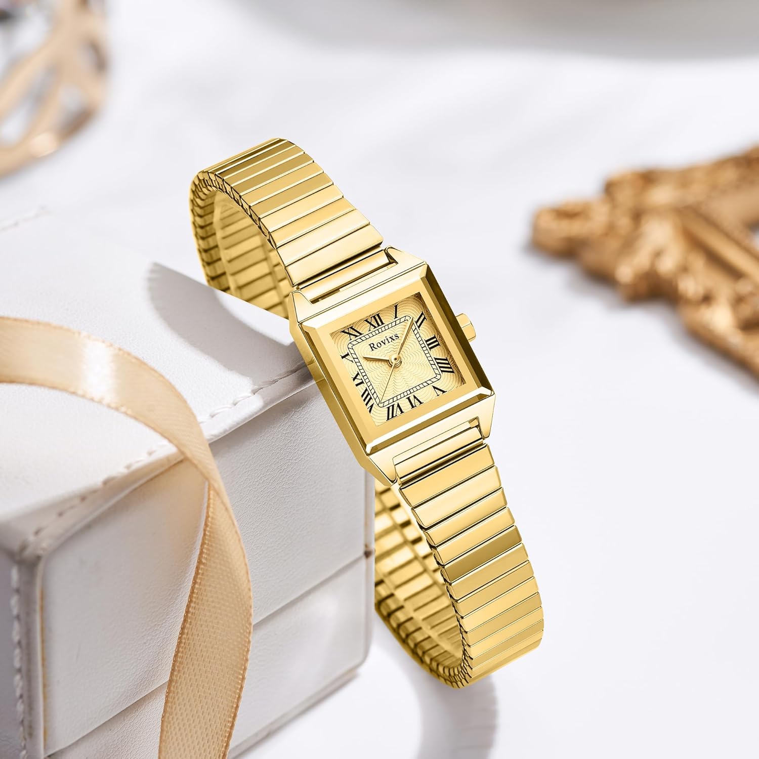 Gold Petite Women's Easy Reader Watch, Analog Vintage Women Watch with Stainless Steel Expansion Band, Water Resistant - Image 8