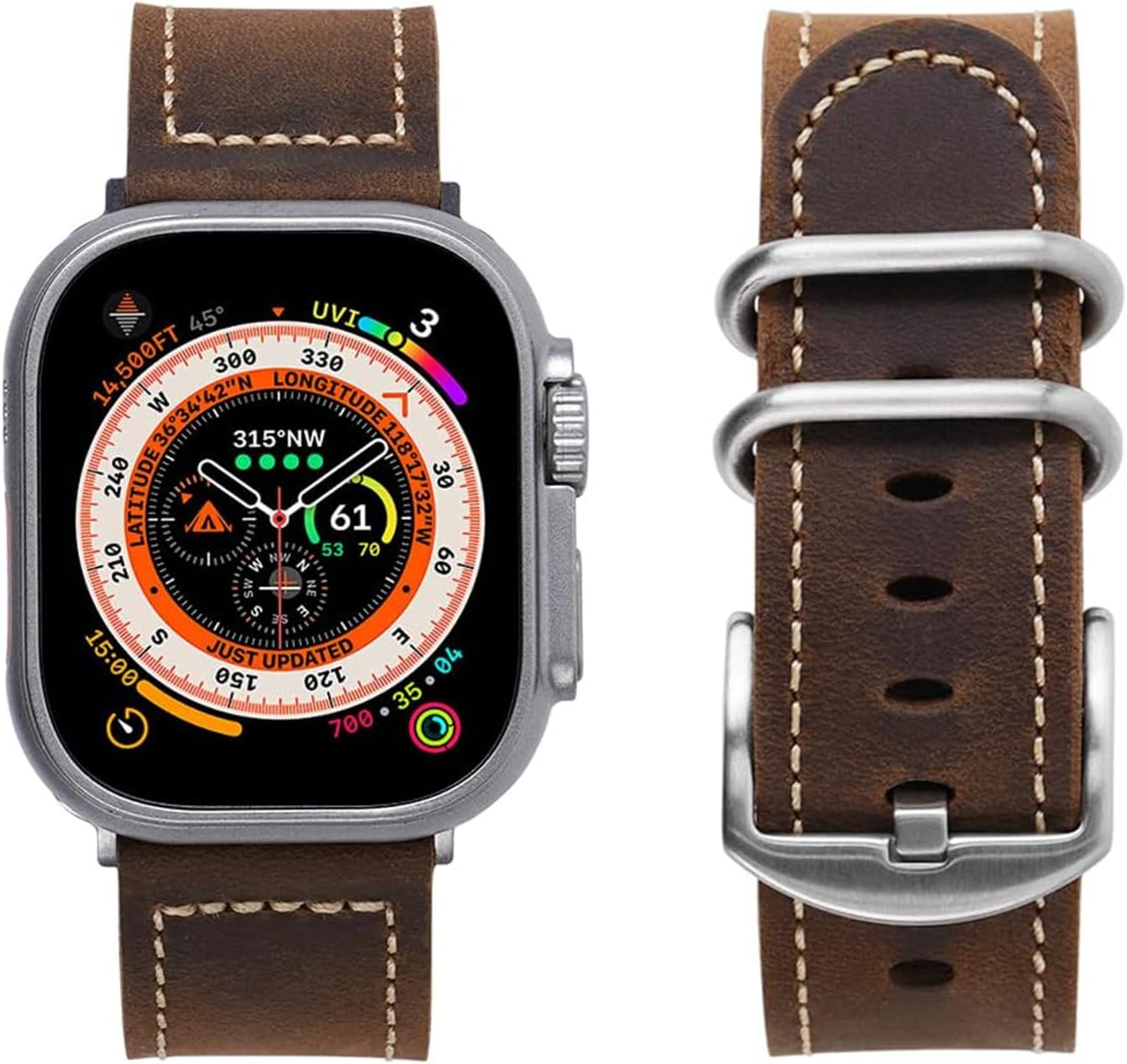 Compatible with Apple Watch Band 49mm 45mm 44mm 42mm 41mm 40mm 38mm, Vintage Crazy Horse Leather Replacement Band for iWatch Series 9 8 7 6 5 4 3 2 1 SE Ultra 2 Ultra