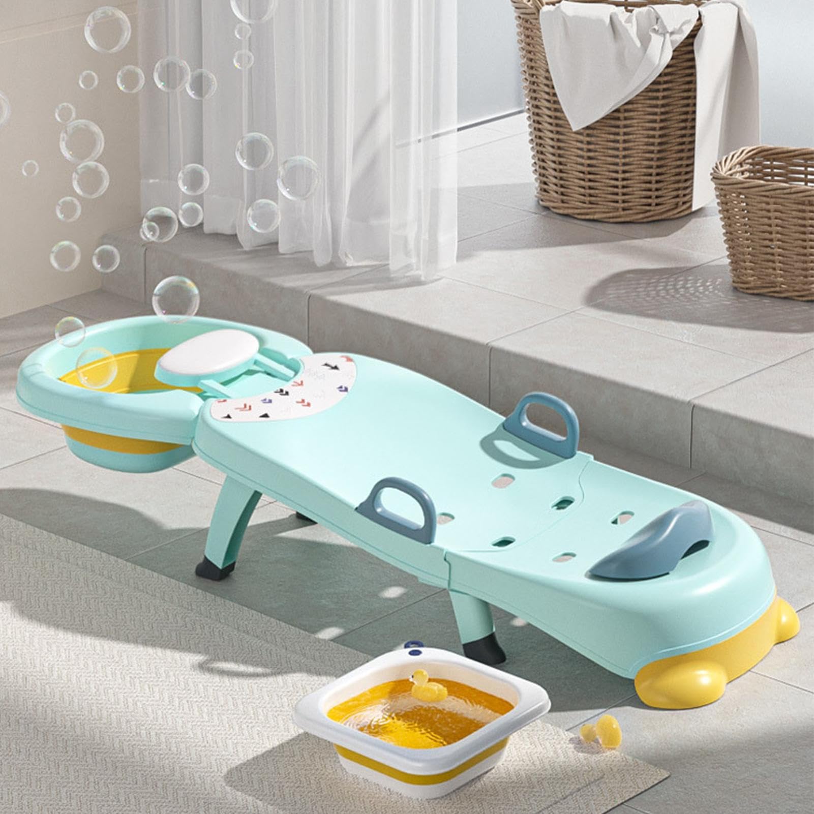 Babyshampoo Salon Sitz - Friseursalon Sitz für Kinder | Tragbarer | Haarwaschstuhl für Kinder | Tragbarer Haarwaschstuhl für Kinder mit Shampoon-Schüssel