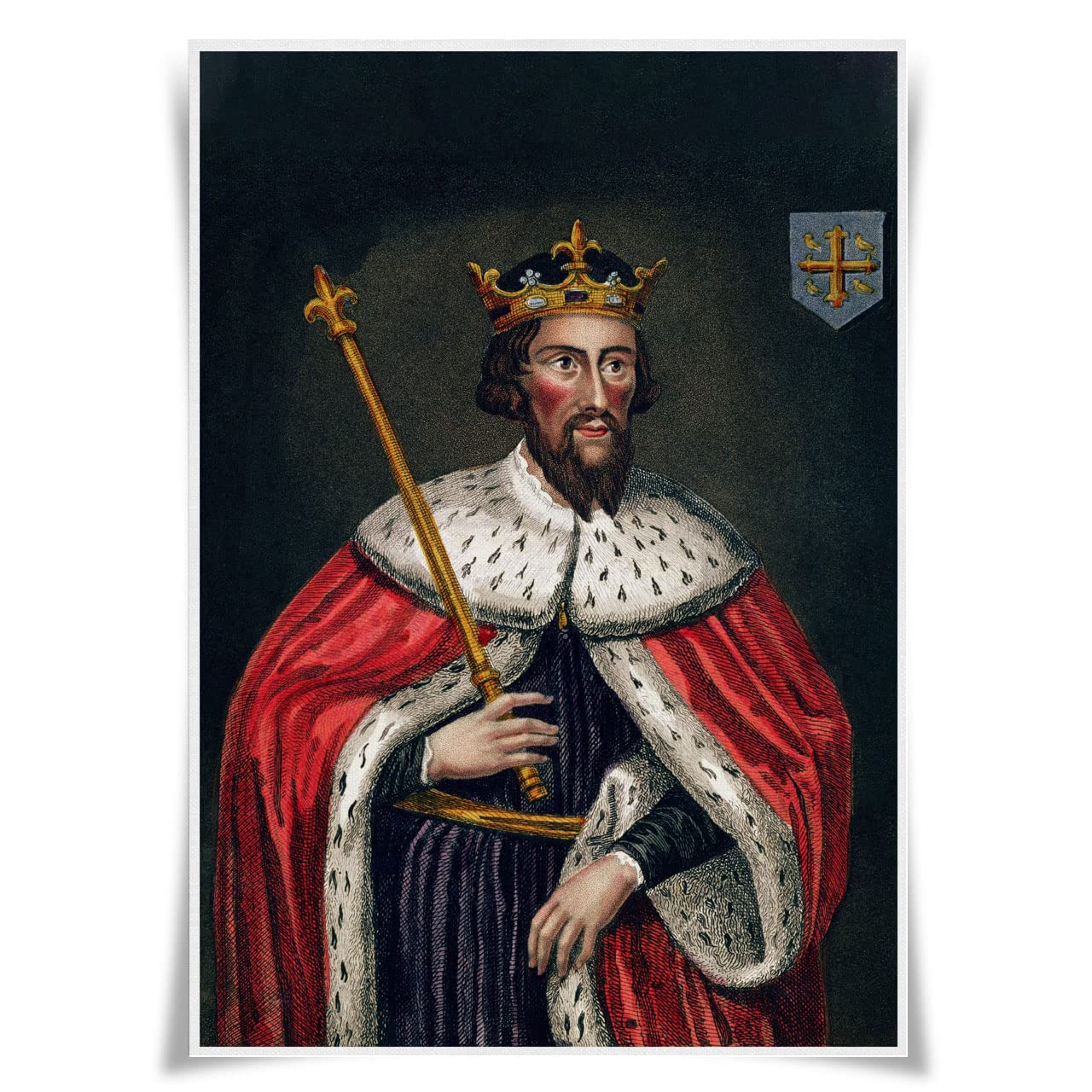 Nice Captain Portrait of 99 Great Kings, Queens and Rulers of the World Poster Fabric Material Print Fine Art Decor (Alfred the Great)