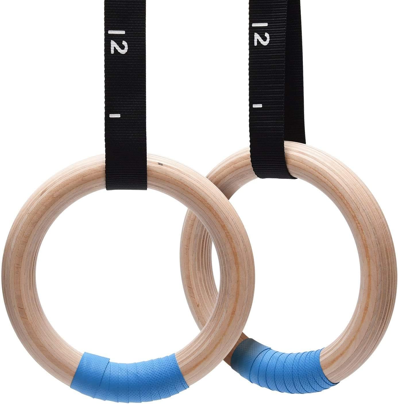 PACEARTH Wooden Gymnastic Rings 32mm with Adjustable Buckle Straps