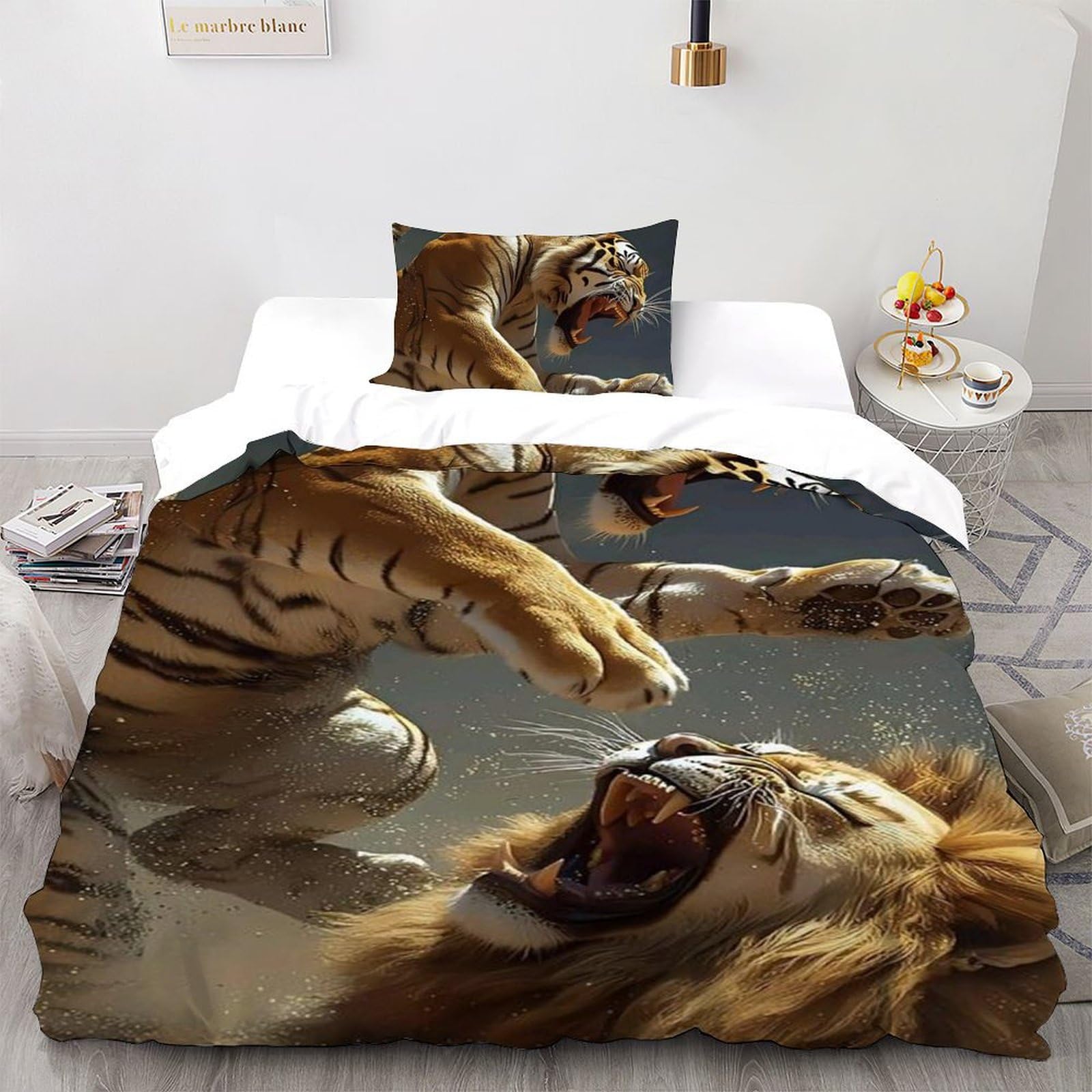 Housse de couette lion imprimé 3D pour décorer la chambre enfant thème animaux de la jungle