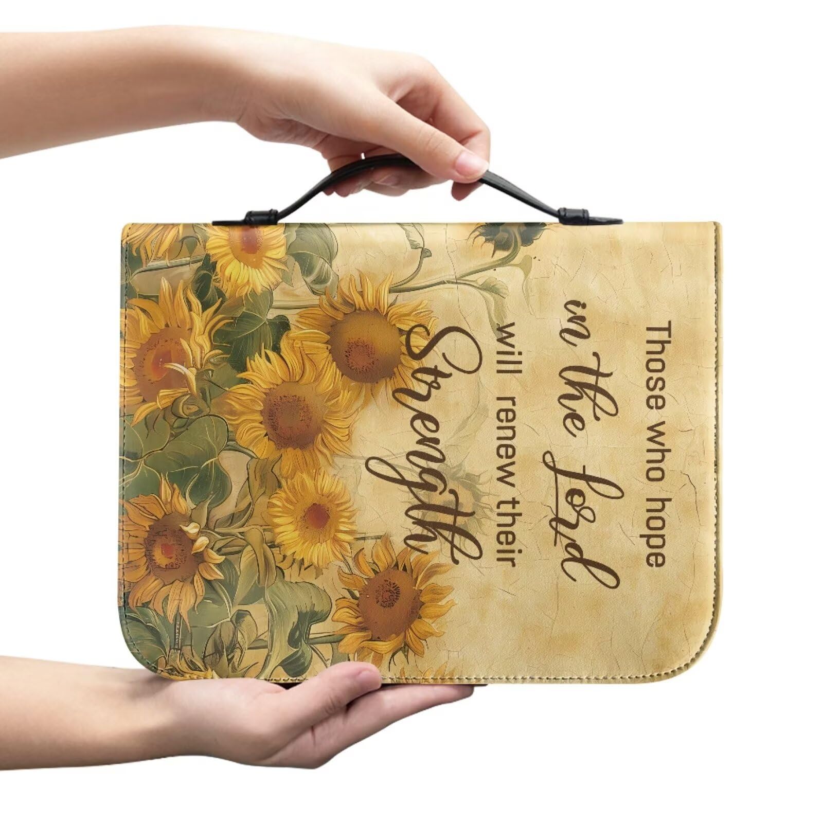 Kuiaobaty Bible Quote Sunflowers Leather Book Cover Case with Handle, God Saying Bible Holder Carrying Bag with Bookmark Christian Gifts,M — image 1