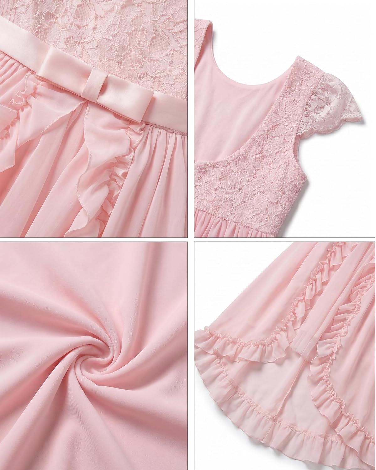 Girls Lace Ruffle Hi-Low Chiffon A-Line Bridesmaid Wedding Party Dresses
