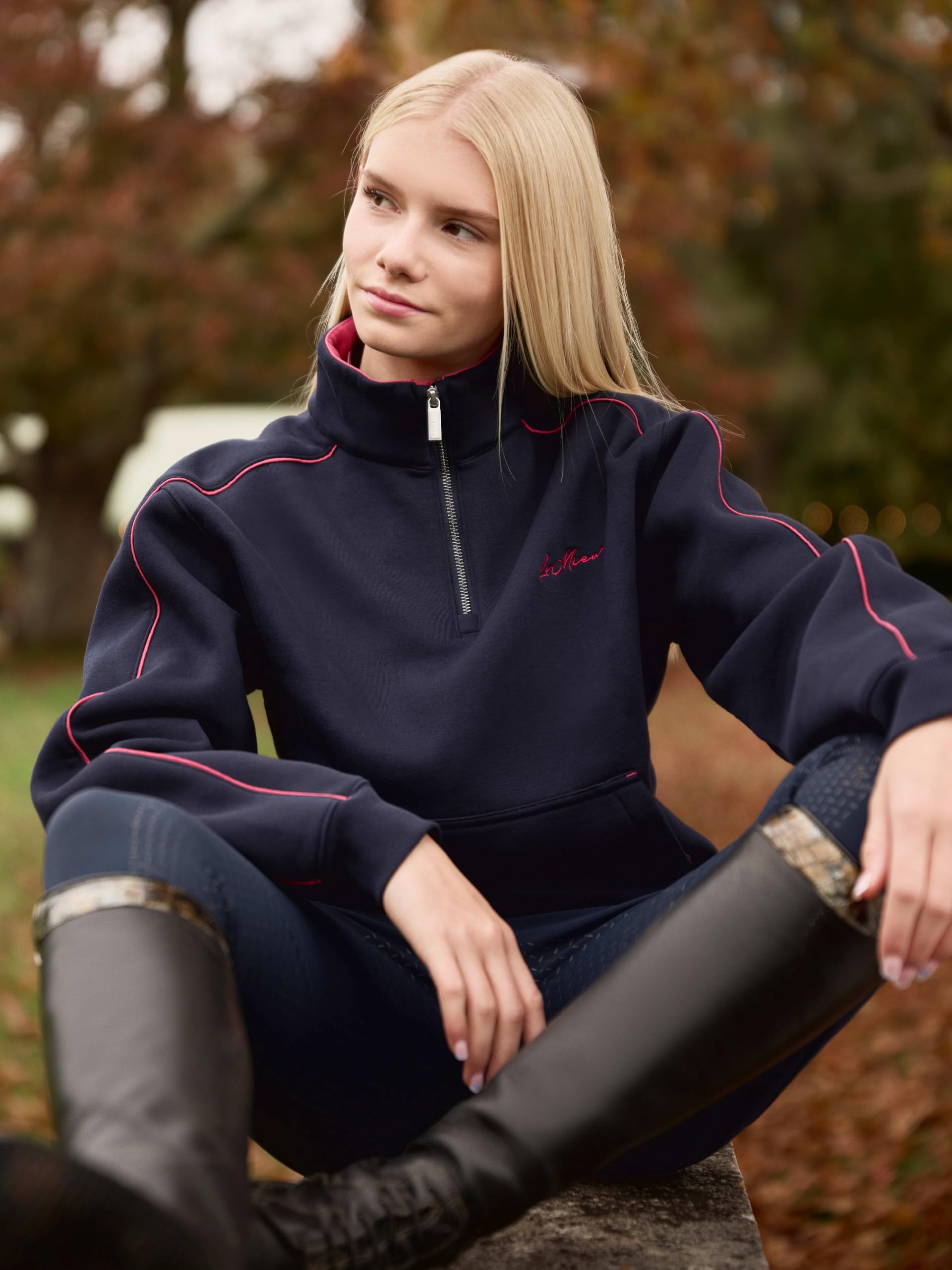 LeMieux Young Rider Kate - Felpa con zip a un quarto, per bambini, colore: Navy/Mirtillo rosso