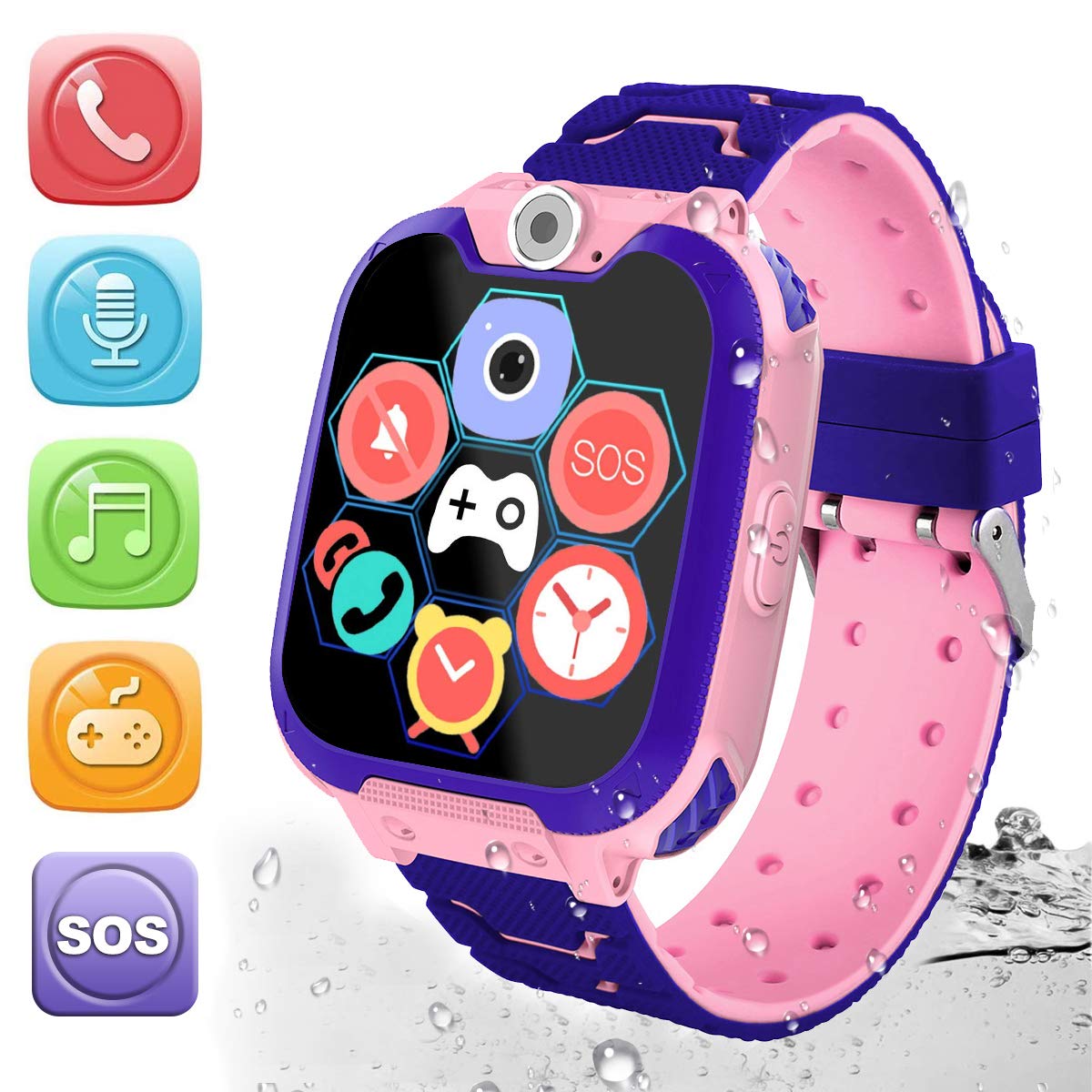 HuaWise Kids Smartwatch[SD Card Included], Waterproof Smartwatch for Kids with Quick Dial, SOS Call, Camera and Music Player, Birthday Gift Game Watch for Boys and Girls (Special Pink)