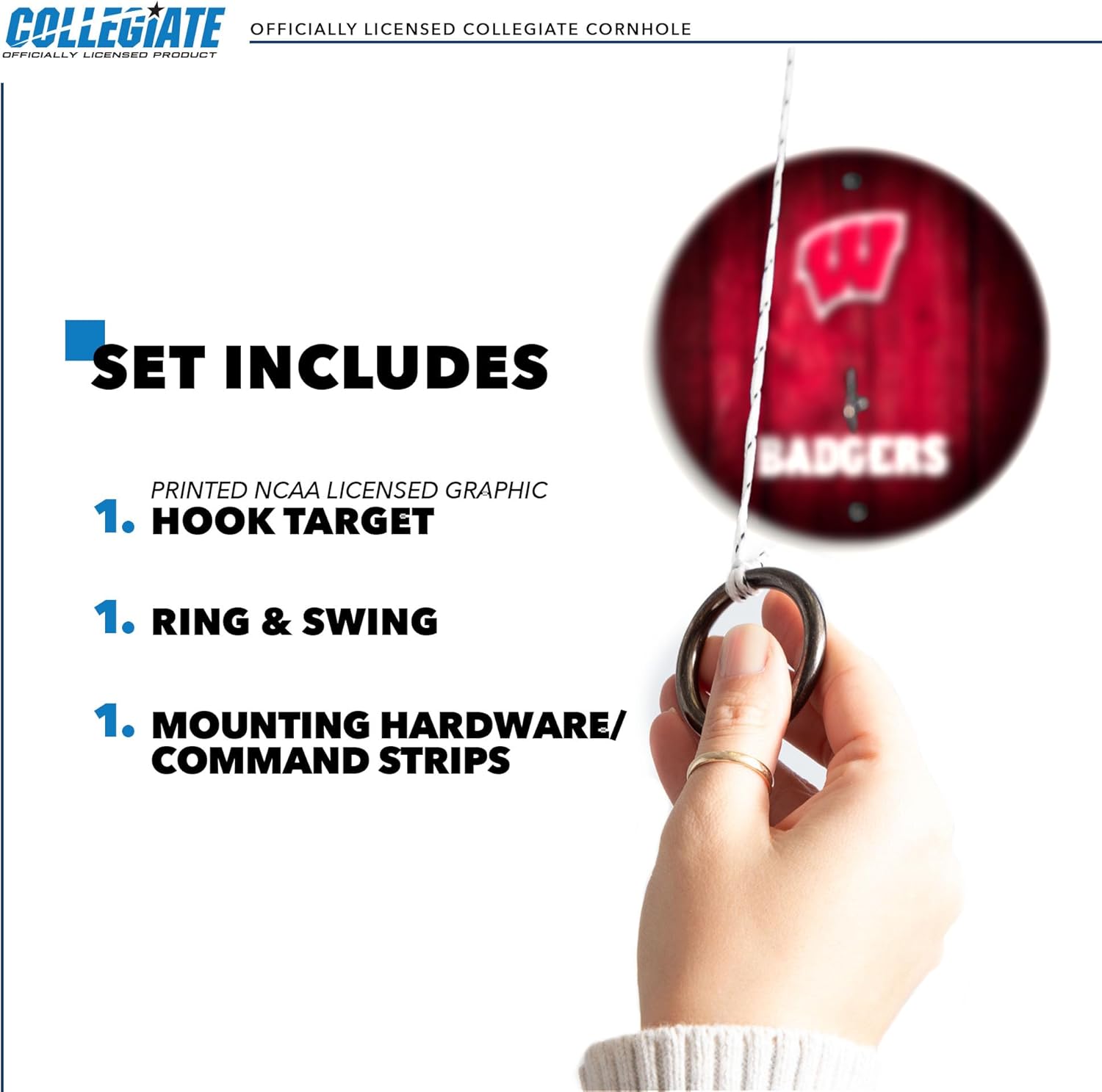 Solid Wood College Hook & Ring Toss Set with Direct Print HD Team Graphics – Easy Hang Hook and Ring Toss Target – Great Gift for any NCAA Fan! Ring Toss Family Game for a game room, bar or garage!