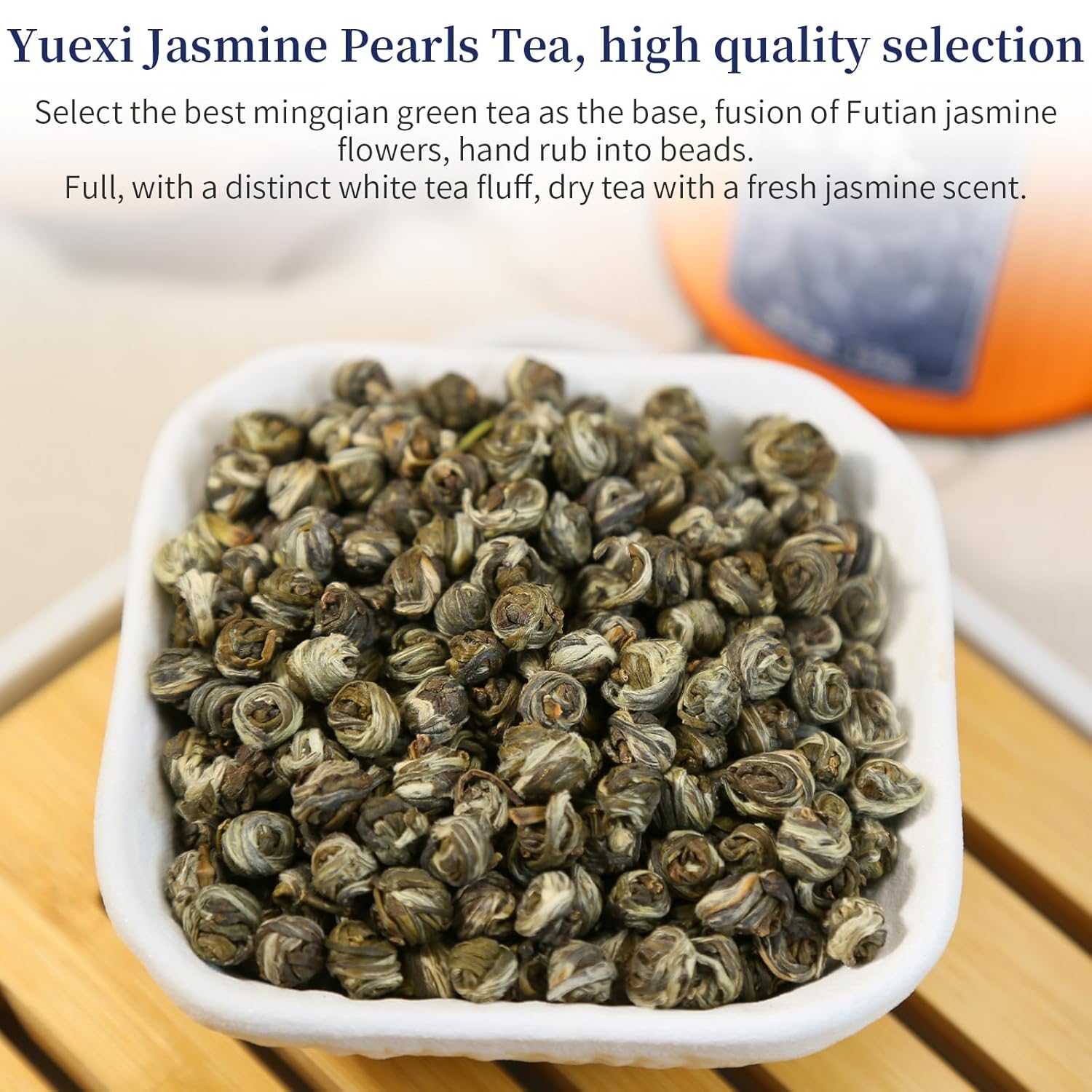 Yuexi Jasmine Green Tea Jasmine Dragon Pearls Tea Loose Leaf Chinese Green Tea Sweet Aroma 茉莉花茶 特级 茉莉龙珠 绿茶 花茶 5.3oz/150g - Image 2