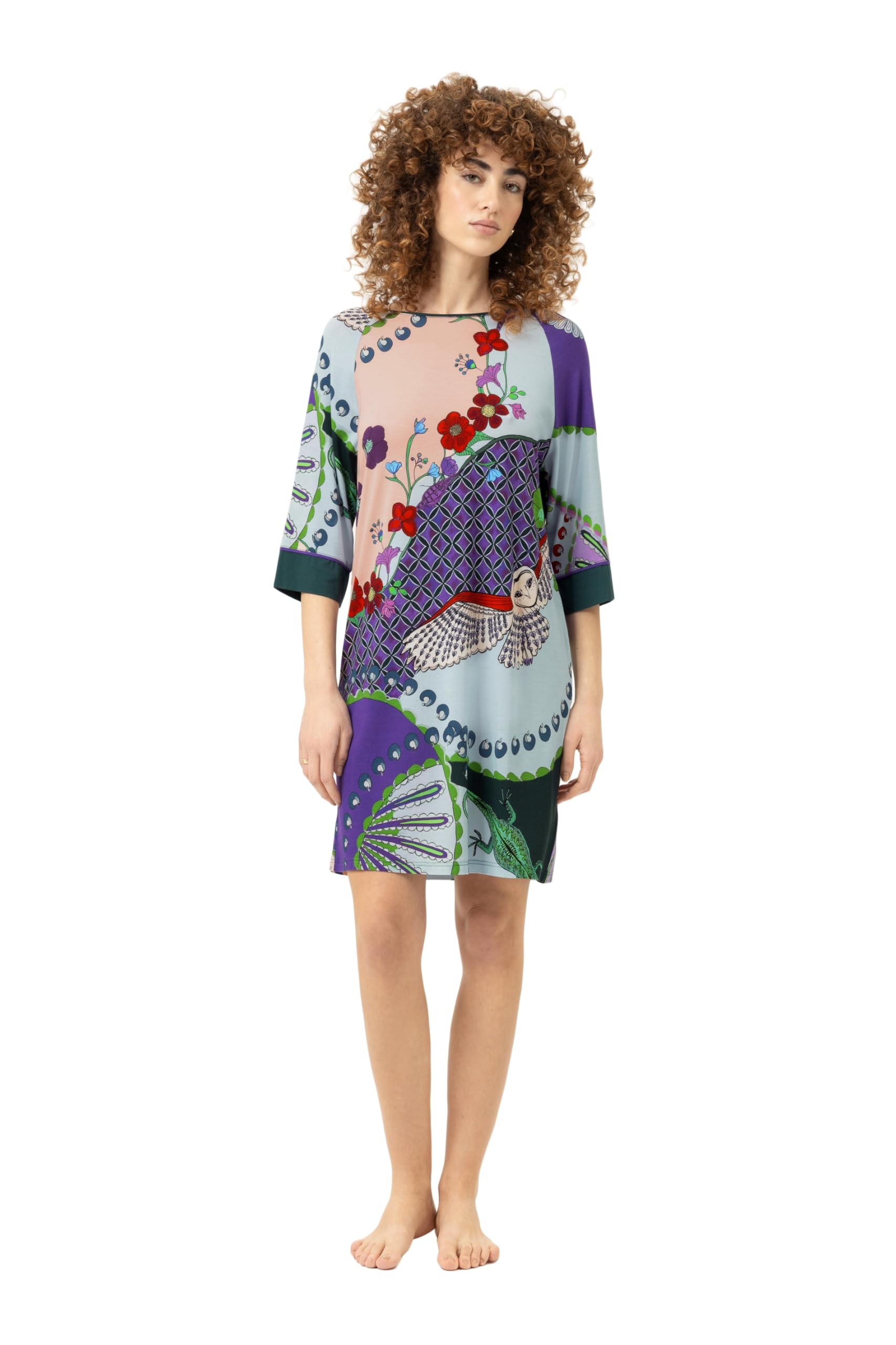 Mey Damen Nachthemd aus Modal Serie Secret Glade Mystic | Hochwertiges Nachthemd mit Key-Print, Ornamentale und organische Elemente, Rundhalsausschnitt, Breite Armabschlüsse, XS-XL