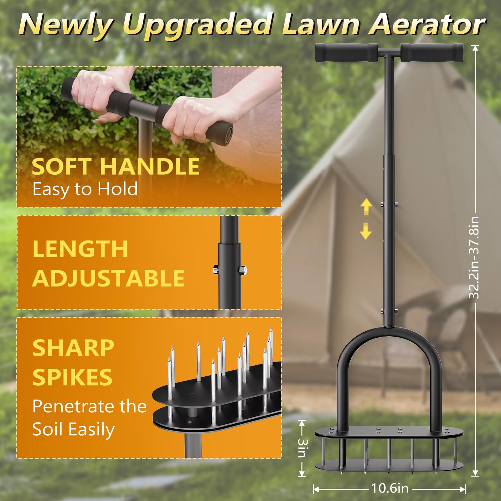 seasky Aérateur de pelouse automatique pour nettoyer la saleté et les feuilles, 15 pointes en fer pré-assemblées, outils d'aération de pelouse pour cour, pelouse et jardin, aérateur de pelouse