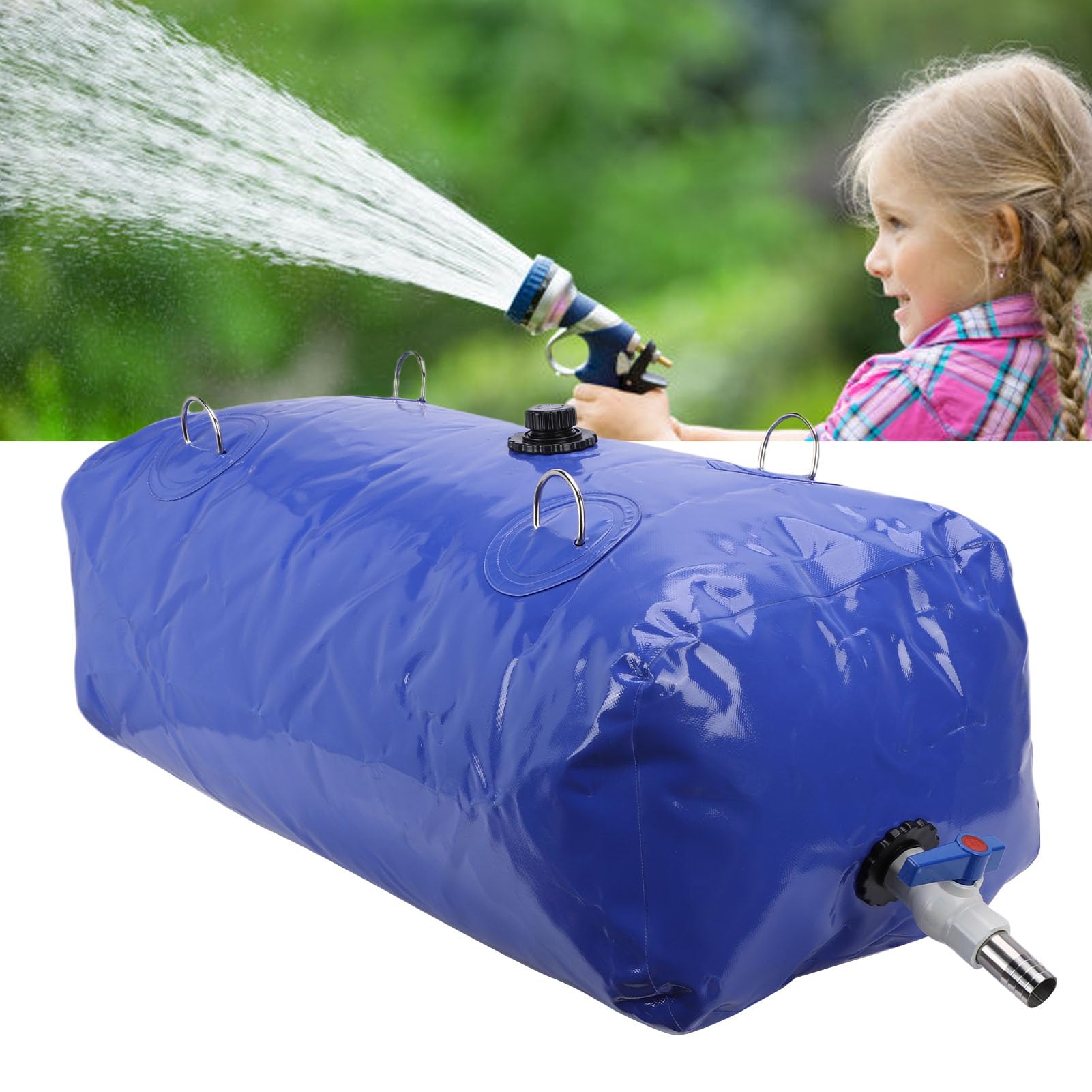 Depósito Agua Plegable 110L, Tanque Flexible PVC Almacenamiento para Jardín Camping Exterior