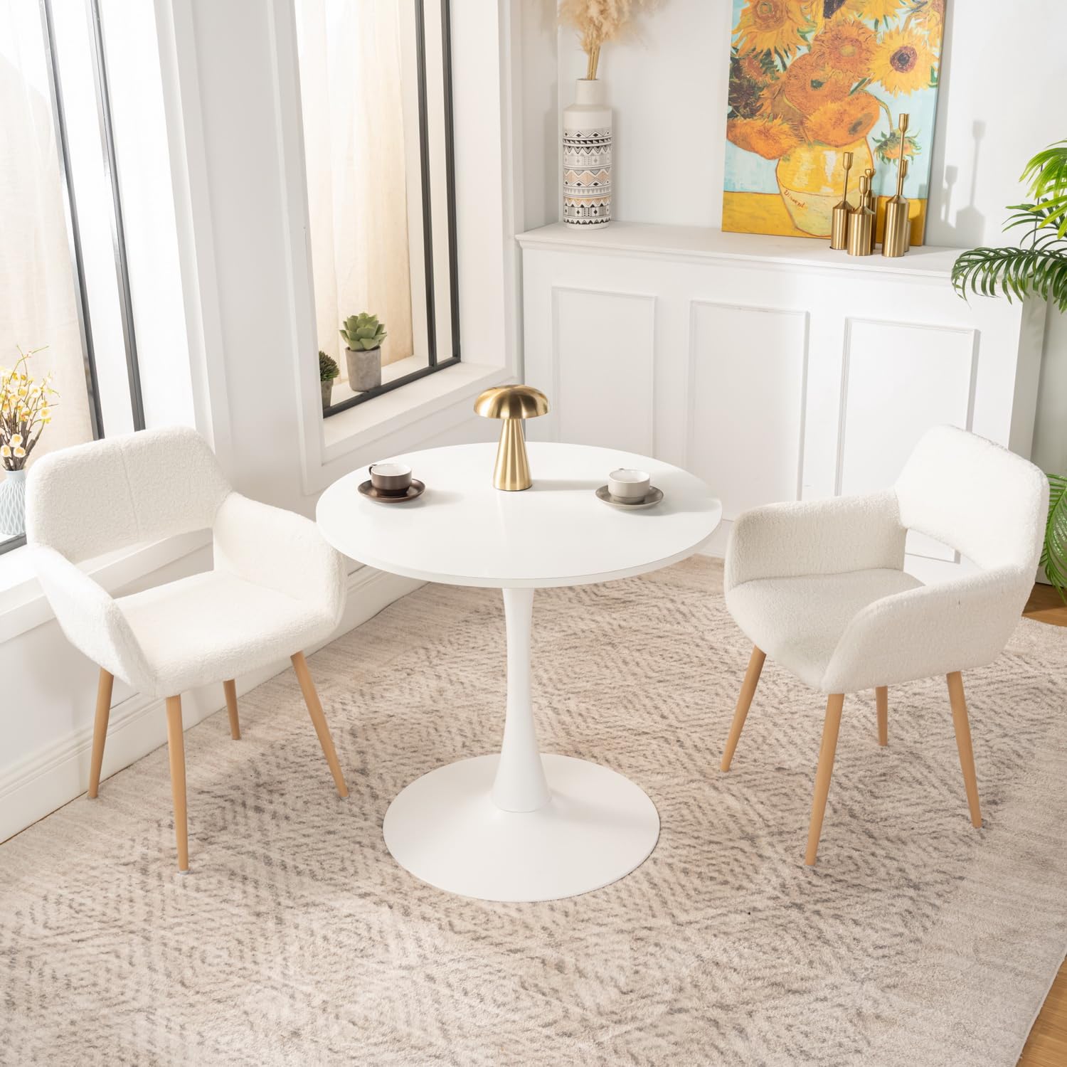 MEUBLE COSY Tavolo da Pranzo Rotondo scandinavo 2-4 Persone per Soggiorno Cucina, in Legno di ingegneria e Metallo, Bianco, 80 x 80 x 73 cm, 80x80x73cm