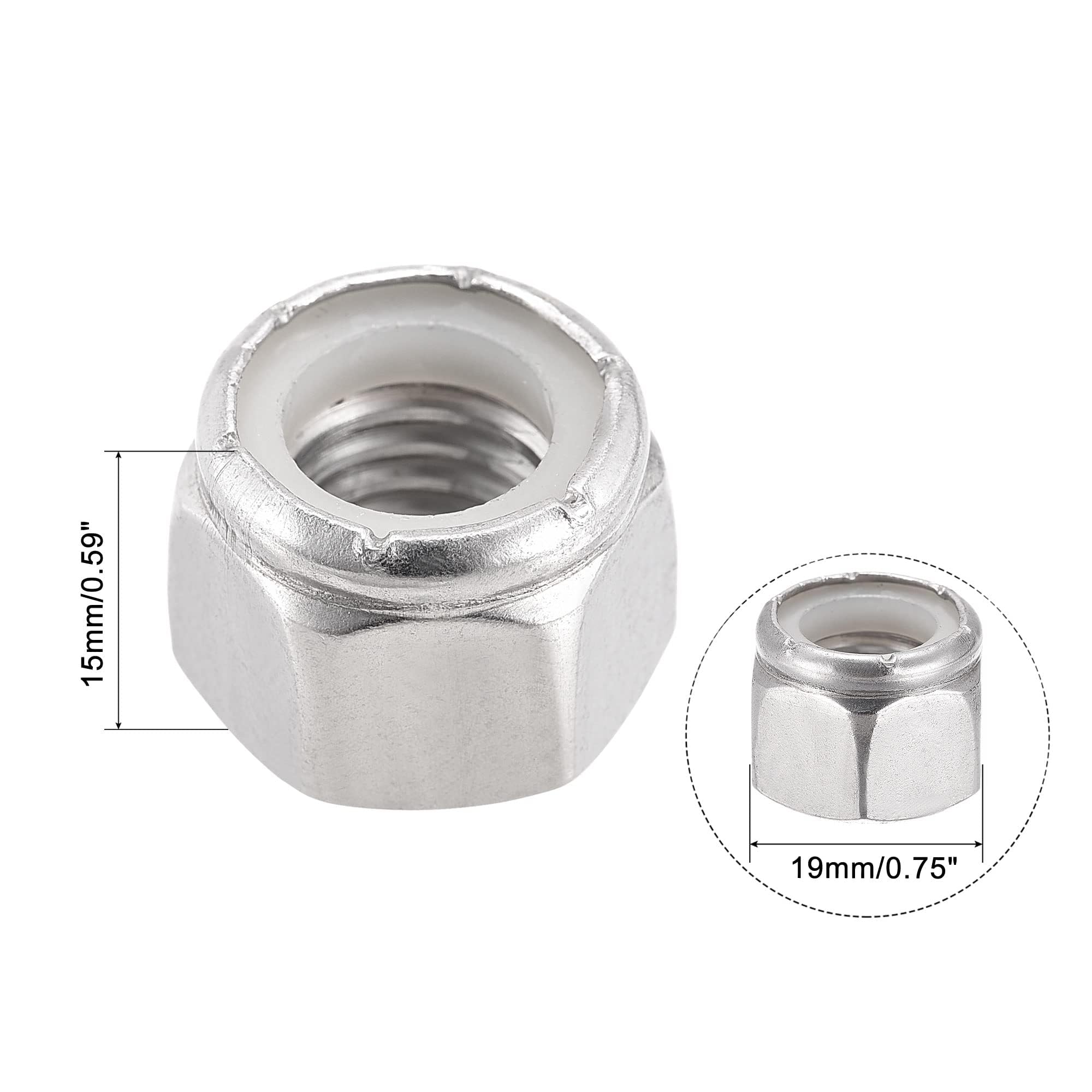 TA-VIGOR 10Pcs 1/2-13UNC Nylon Hex Lock Nuts, 304 Stainless Steel Nylon Insert Self-locking Nuts - Image 2
