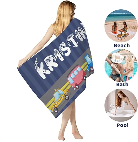 Miniatura 5 de Q&K Toallas de playa personalizadas para niños, toalla de playa grande con nombre, toallas de playa de microfibra para adultos, manta de playa de