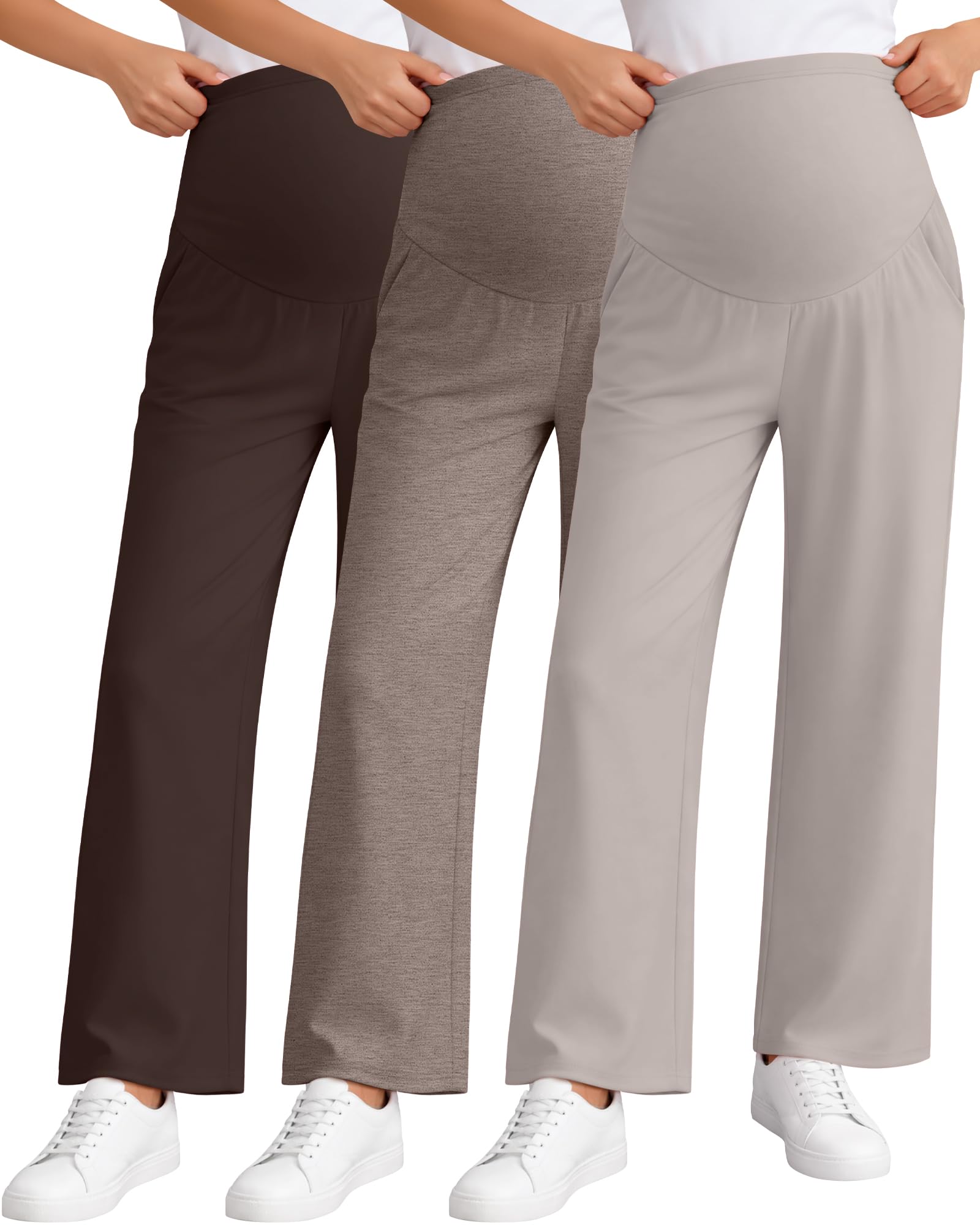 3 Pack Womens Maternity Pants Loose Wide Leg Pregnancy Sweatpants Over The Belly Lounge Pants Pajama with Pockets