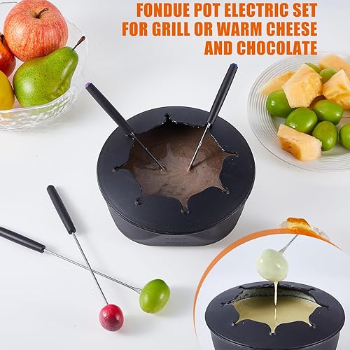 Miniatura 5 de Electric Fondue Pot Set,Cheese Fondue Pot and Chocolate Fondue Kit,Portable BBQ Grill with Raclette Grill Plate,8 Fondue Forks,8 Small Nonstick Pans