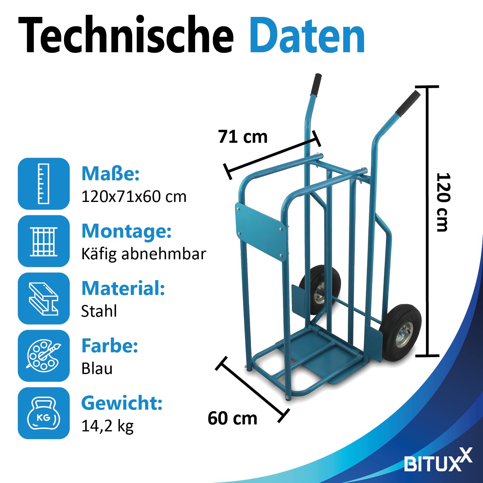 BITUXX® Wózek transportowy z ogumieniem pneumatycznym, do 100 kg