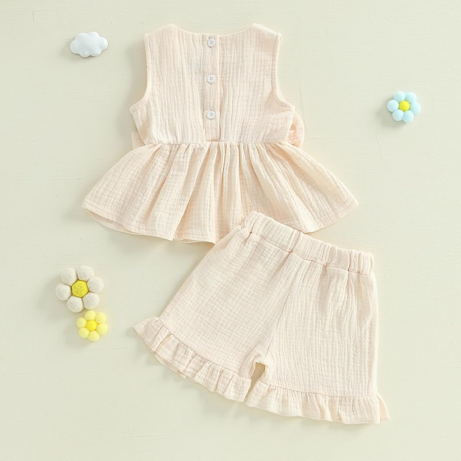 Kupretty Toddler Baby Girl Clothes Summer Linen Outfit Bows Ruffle Vest Shirts + Ruffled Short Set 12 18 24 Month 2T 3T - Image 7