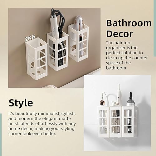 Miniatura 2 de Juego de 2 organizadores de herramientas para el cabello para montaje en pared, organizador de herramientas de pelo de baño colgante para rizador,