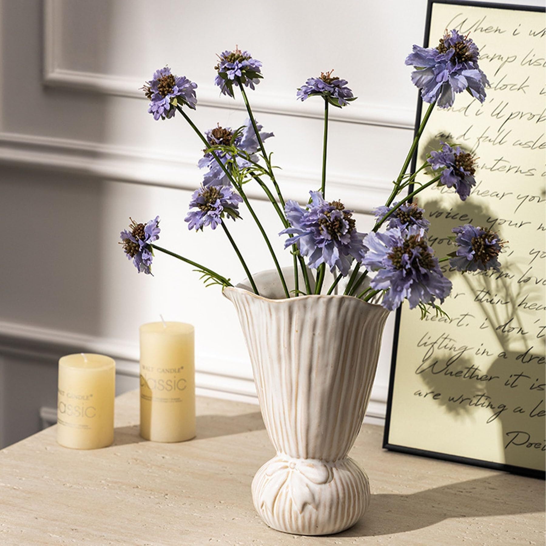Unico Vaso in ceramica fatto a mano for la decorazione domestica in stile Wabi-sabi a strisce con design a bocca svasata Arredamento estetico per la stanza