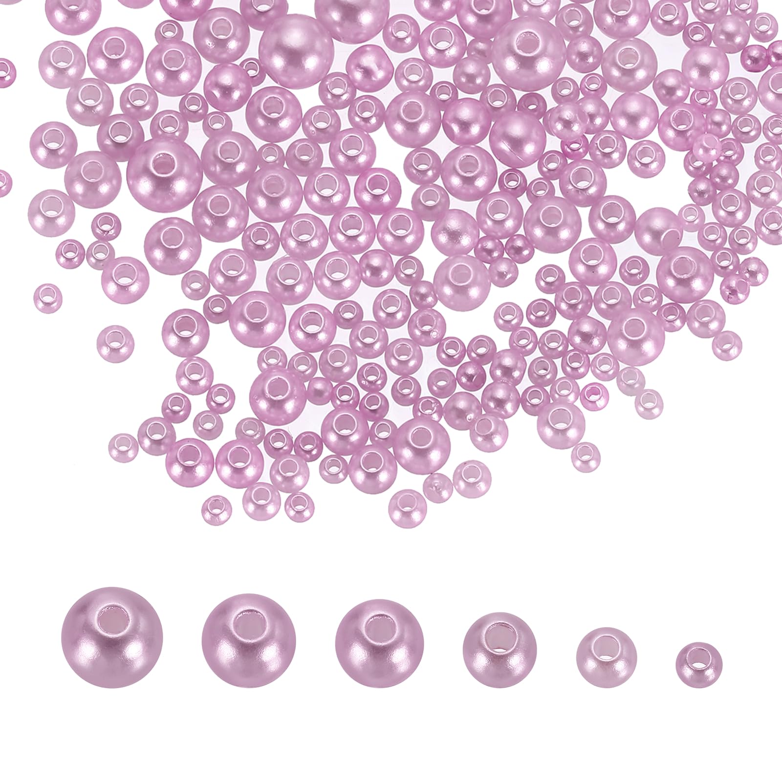 sourcing map 300Pcs Mixed Pearl Beads, 3-8mm Round Loose Crafts Beads with Hole, Plastic Bulk Decoration Spacer for Vase Fillers, Table Scatters, Light Purple