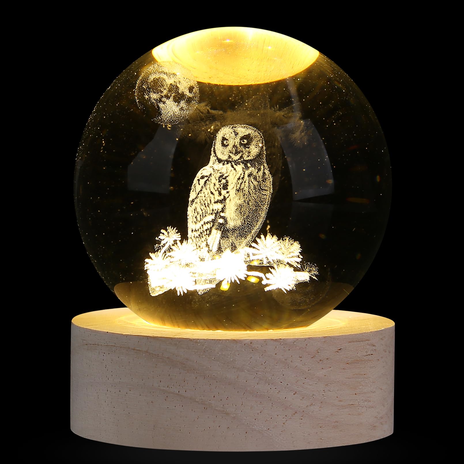 XIANNVXI 3D 60mm Owl Gifts for Women Crystal Ball Paperweight Owl Ornament for The Home Decor Sphere Crystal Glass Ball Cute Bedroom Decoration Shelve Office Decor