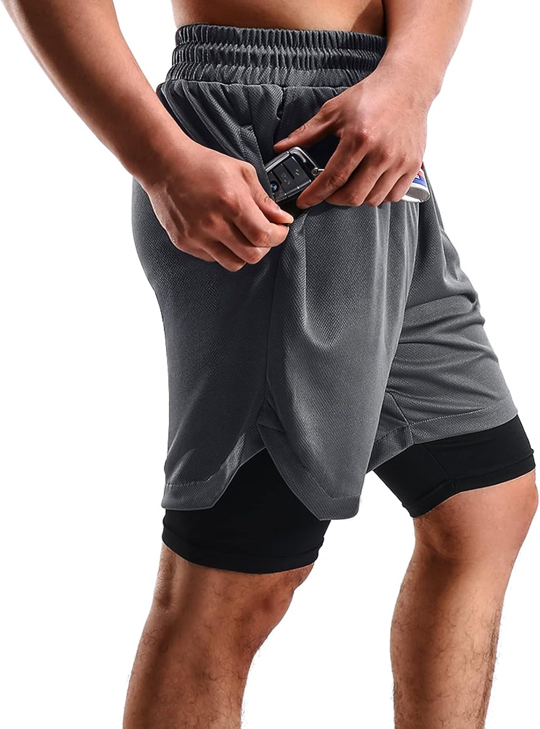 2 in 1 Mens Shorts Casual 2 Pack, Running Gym Shorts for Men 7 Inch, Workout Shorts Men with Pockets &Towel Loop - Image 5