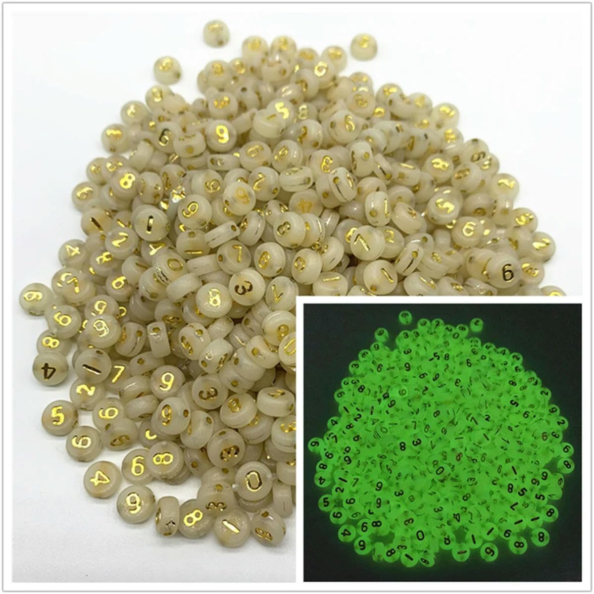 HUIOYG 100pcs 7mm Luminous Letter Beads Oval Acrylic Spaced for Jewelry Making