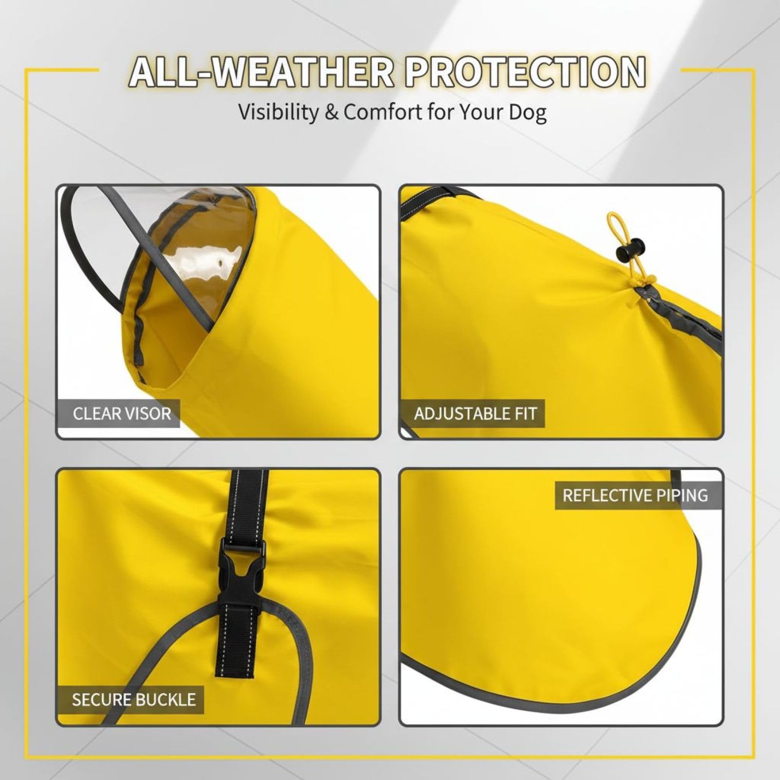 Impermeabile per cani, giallo, 2XL, impermeabile per cani da 6,8 a 11,3 kg, copertura addominale, cappuccio trasparente, riflettente, facile da indossare