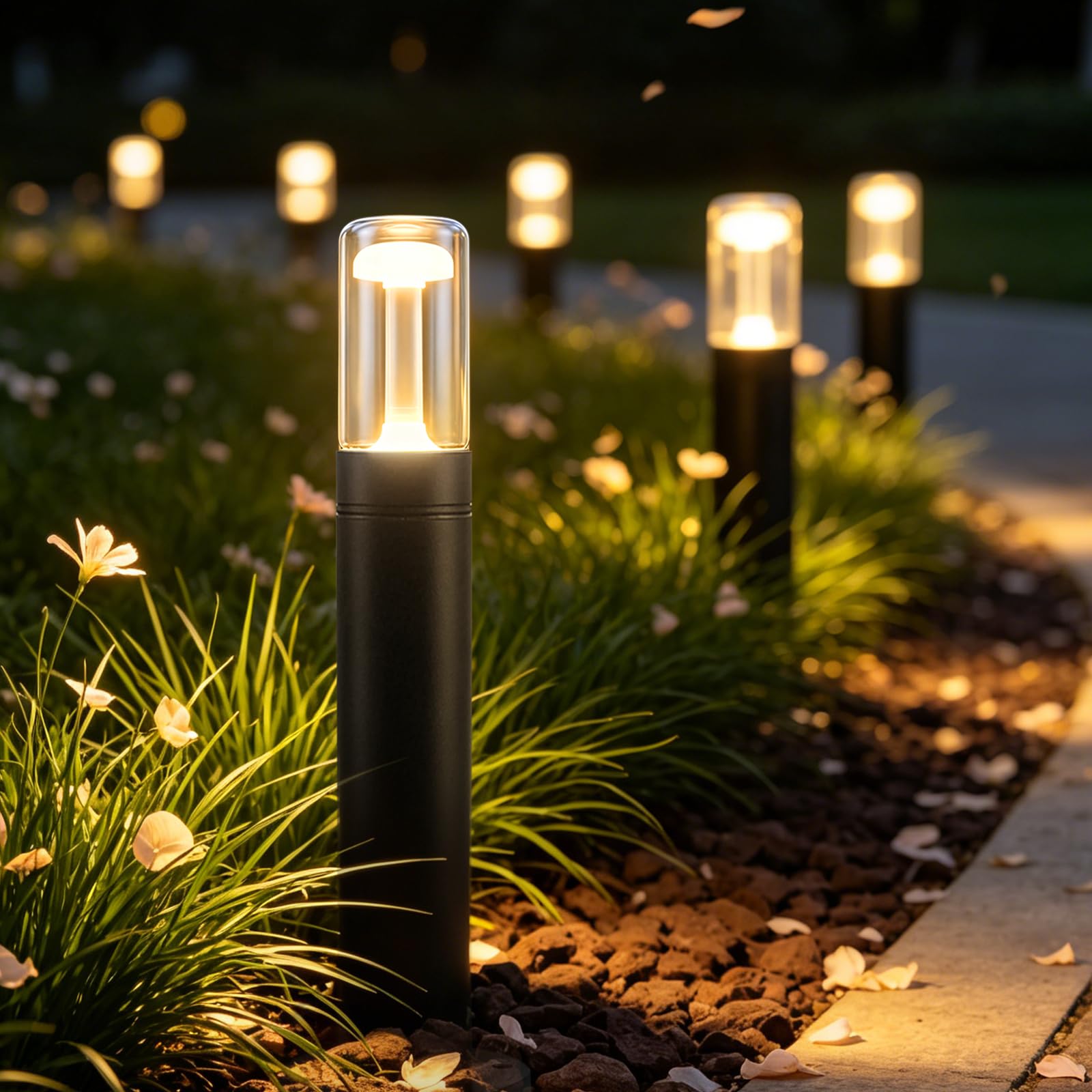 Glitzerlife LED Wegeleuchte Außen Gartenleuchte 4ER Pollerleuchte 40cm | IP65 Wetterfest Glas Wegelampe Schwarz 10W 3000K Wegbeleuchtung Außenleuchte für Garten Rasen Hof Weg Terrasse Balkon Deko