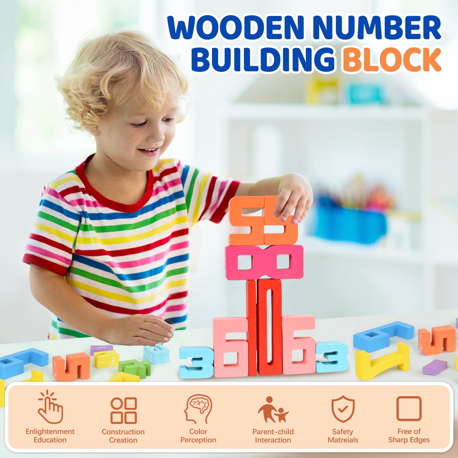 xinrongda 20Pcs Wooden Number Blocks Toys for Kids Wooden Building Blocks with Numbers 1-10 - Image 3