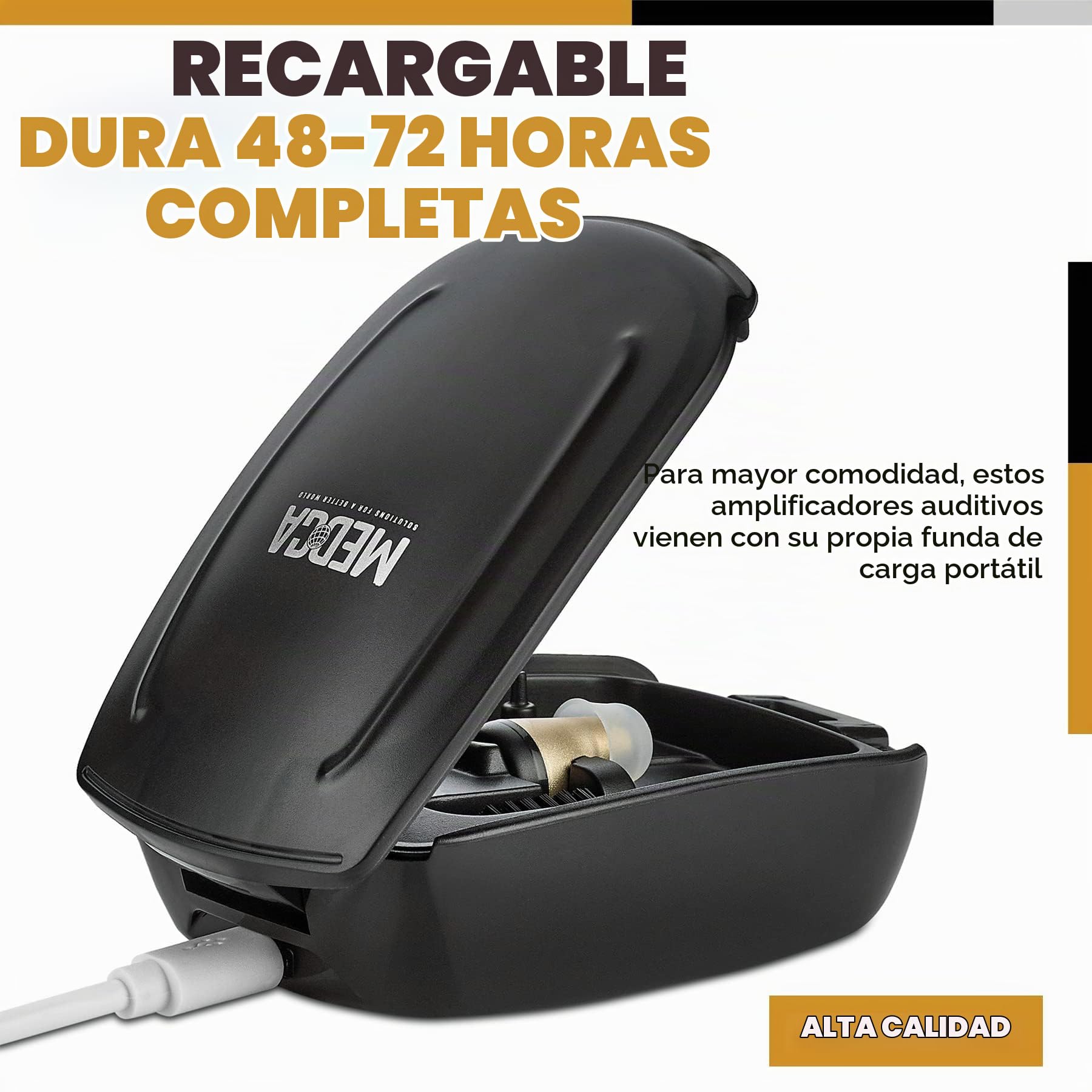 Recargable CIC Complete-in-Canal Nearly Invisible Personal con cancelación de ruido digital y función de reducción de retroalimentación, oído izquierdo - negro