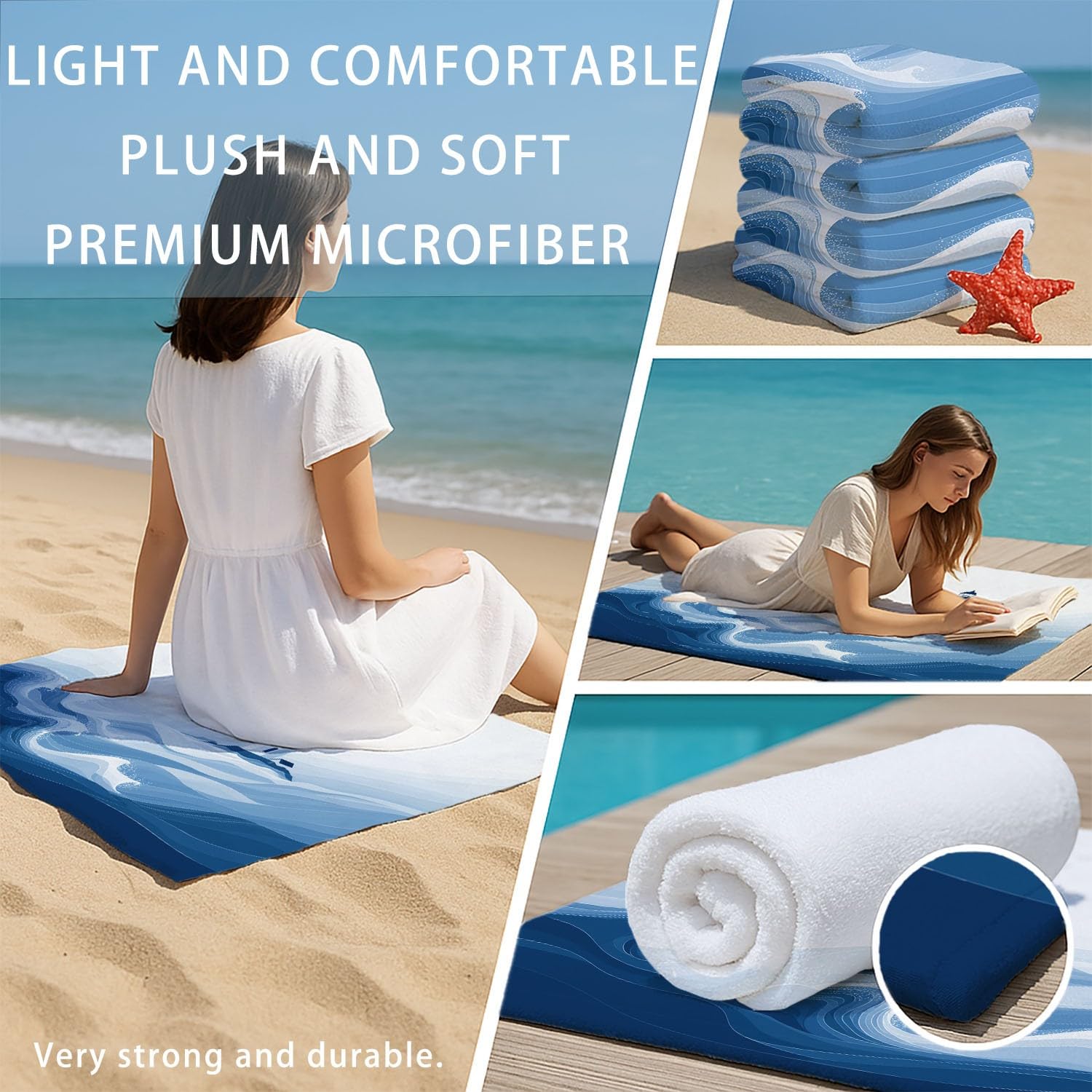 Elegant, Nautisch, Natürlich Strandtuch 200 x 145 cm – Saugfähiges Schnell trocknendes Strandtuch Klassische Leuchttürme, Aquarell für Campen, Picknick, Ausflüge