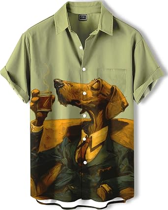 Mens Hawaiian Shirt, Novelty Graphic Print, Short Sleeve Vacation Shirt, Tropical Casual Beach