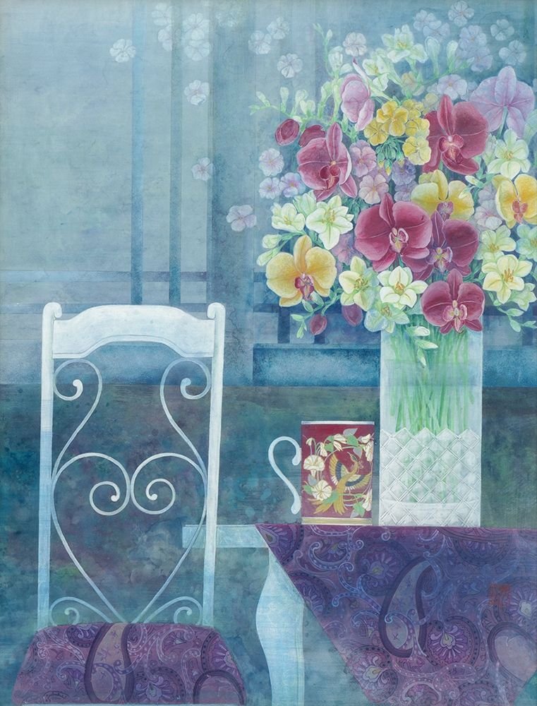 Feeling at homeImage on ROLLED CANVAS Lost Time Sunyoung Kim - Floral vertical Art print Blue Green Flowers Canvas fine art 32_X_24_in