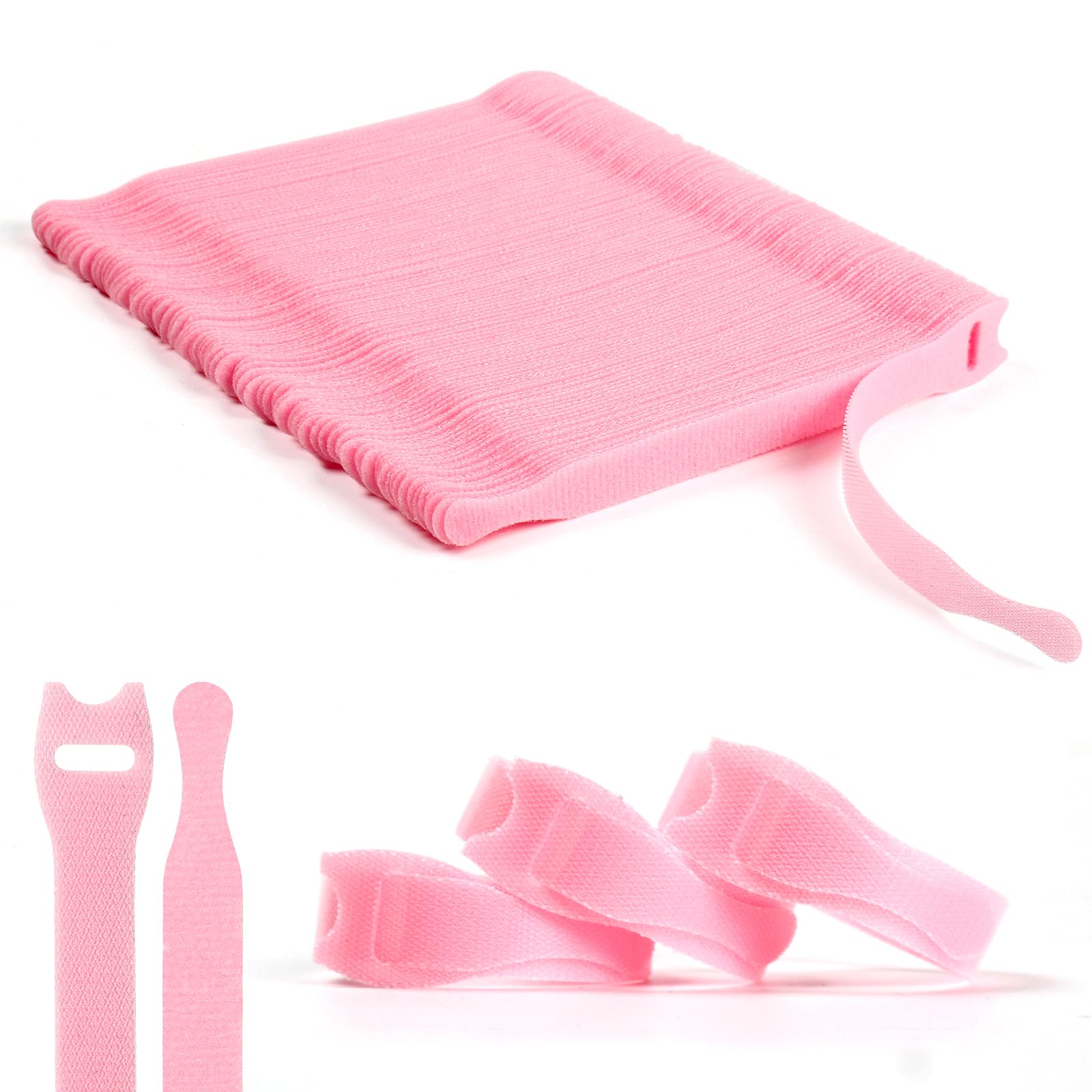 OneLeaf120PCS Reusable Cable Ties, 6 × 1/2" Adjustable Cords Organizer, Multi-Purpose Hook&Loop Cable Straps, Fastening Wire Ties Management for Computer/Laptop/TV/Electronics, Pink