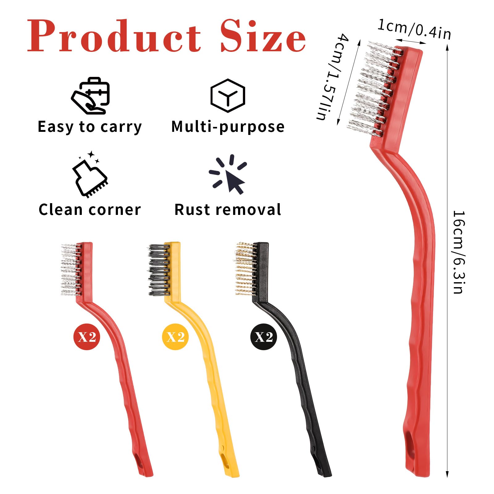 6Pcs Small Wire Brush Set, Nylon/Brass/Stainless Steel Wire Brushes for Cleaning Rust All Purpose Stiff Bristles Brushes Scratch Brushes for Cleaning Rust, Welding Slag and Stain – 6.3 Inches