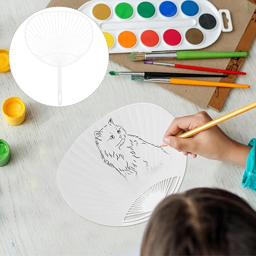 Miniatura 8 de 10 unids ventilador japonés Uchiwa DIY Kit de ventilador de mano Marco para manualidades de bricolaje (blanco)