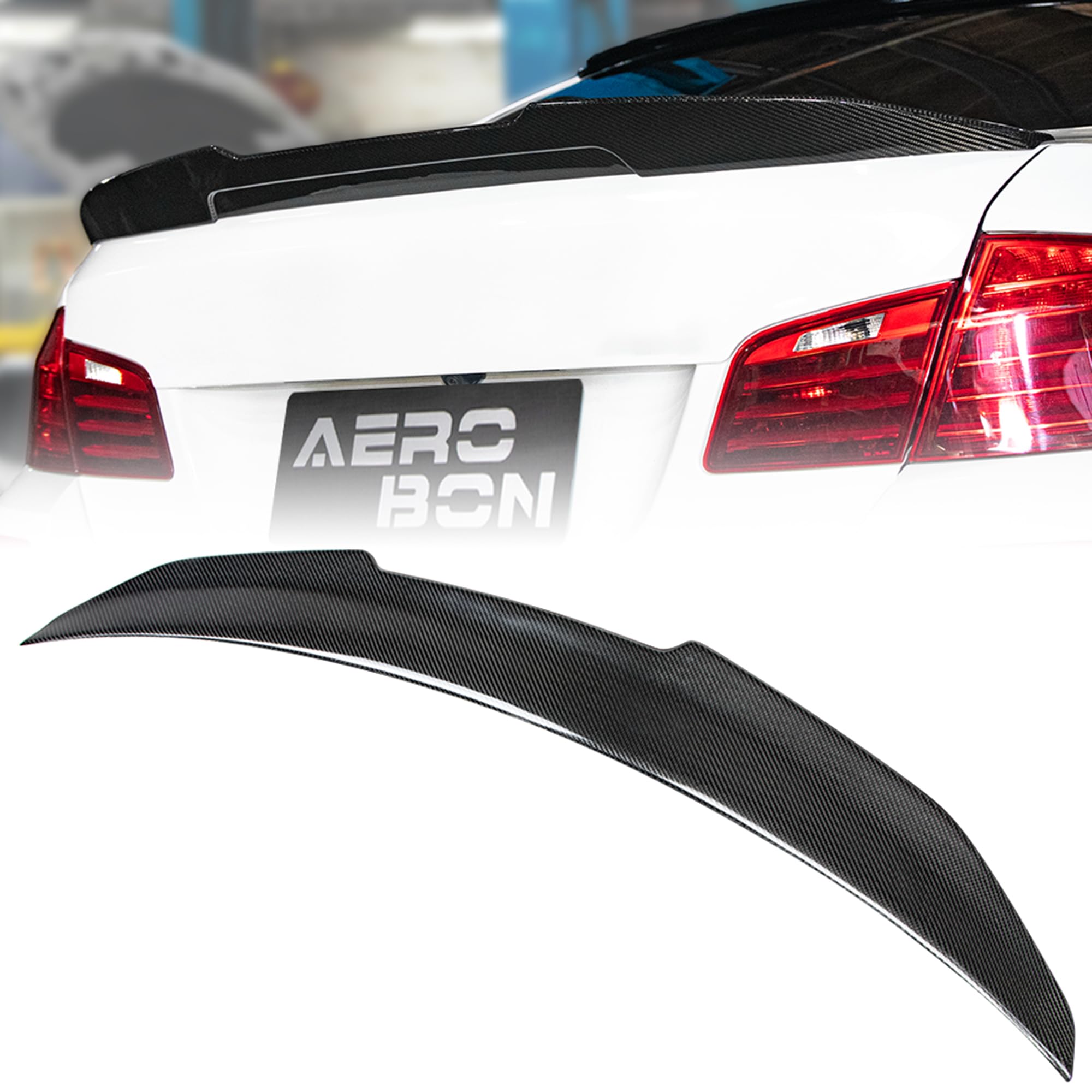 AeroBon Real Carbon Fiber Trunk Spoiler Compatible with 2011-2016 BMW 5 Series F10 Sedan F10 M5 Spoiler (H Style) High Kick