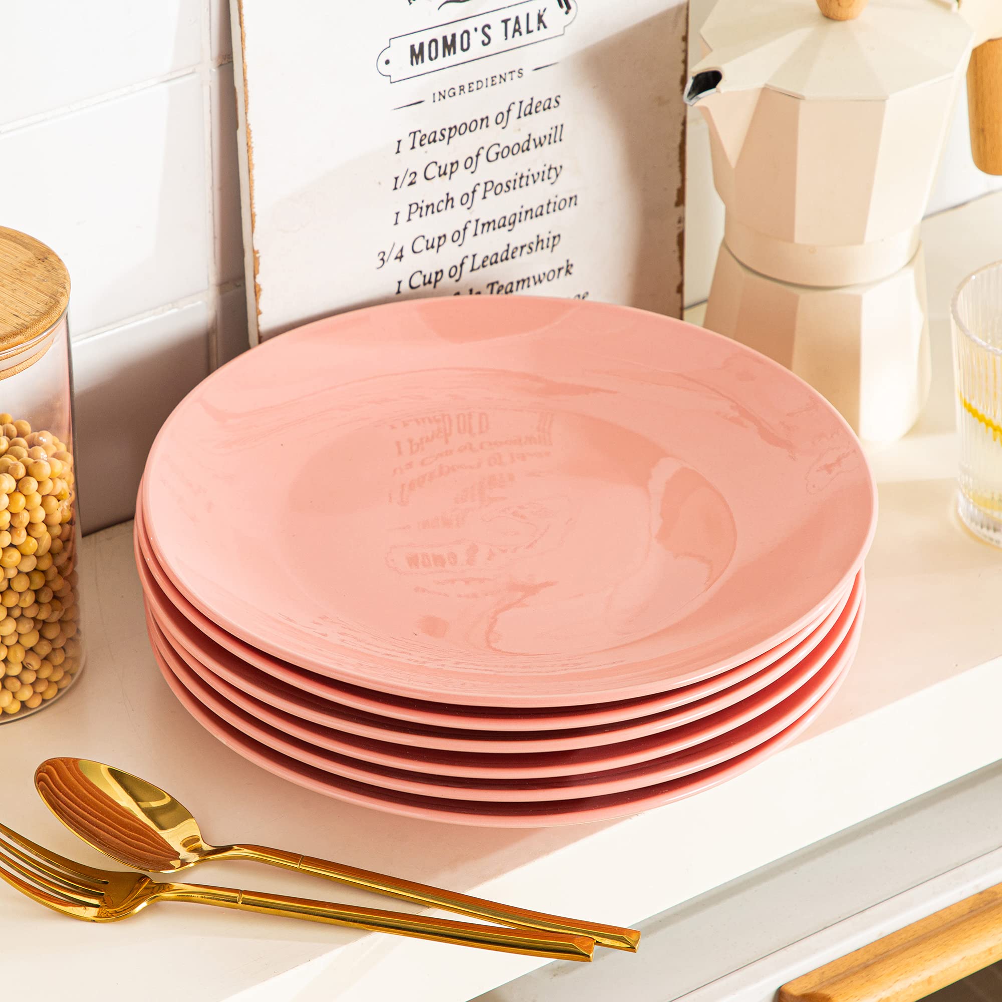 Tafelservice porzellan, LOVECASA SWEET Speiseteller, Flachteller 6er Set, Frühstücksteller Set, 26,5 x 26,5 x 3 cm, Pink, VCP-DP10