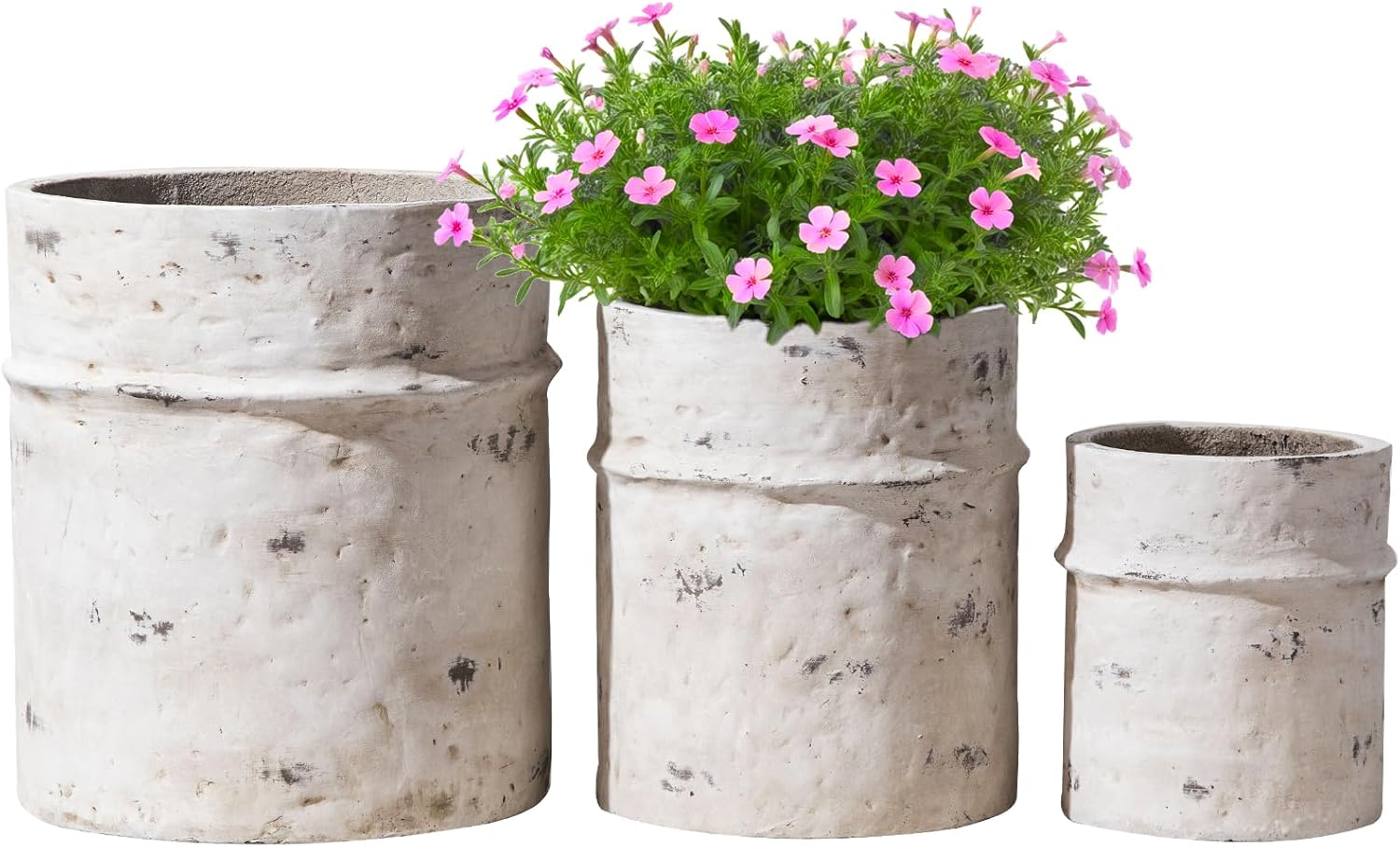 Yundu Concrete Planter Set of 3, 14.5 & 12 & 10.2 inch Plant pots, Modern White Concrete Planter with Drain Hole, Office and Home Décor, Indoor and Outdoor Décor