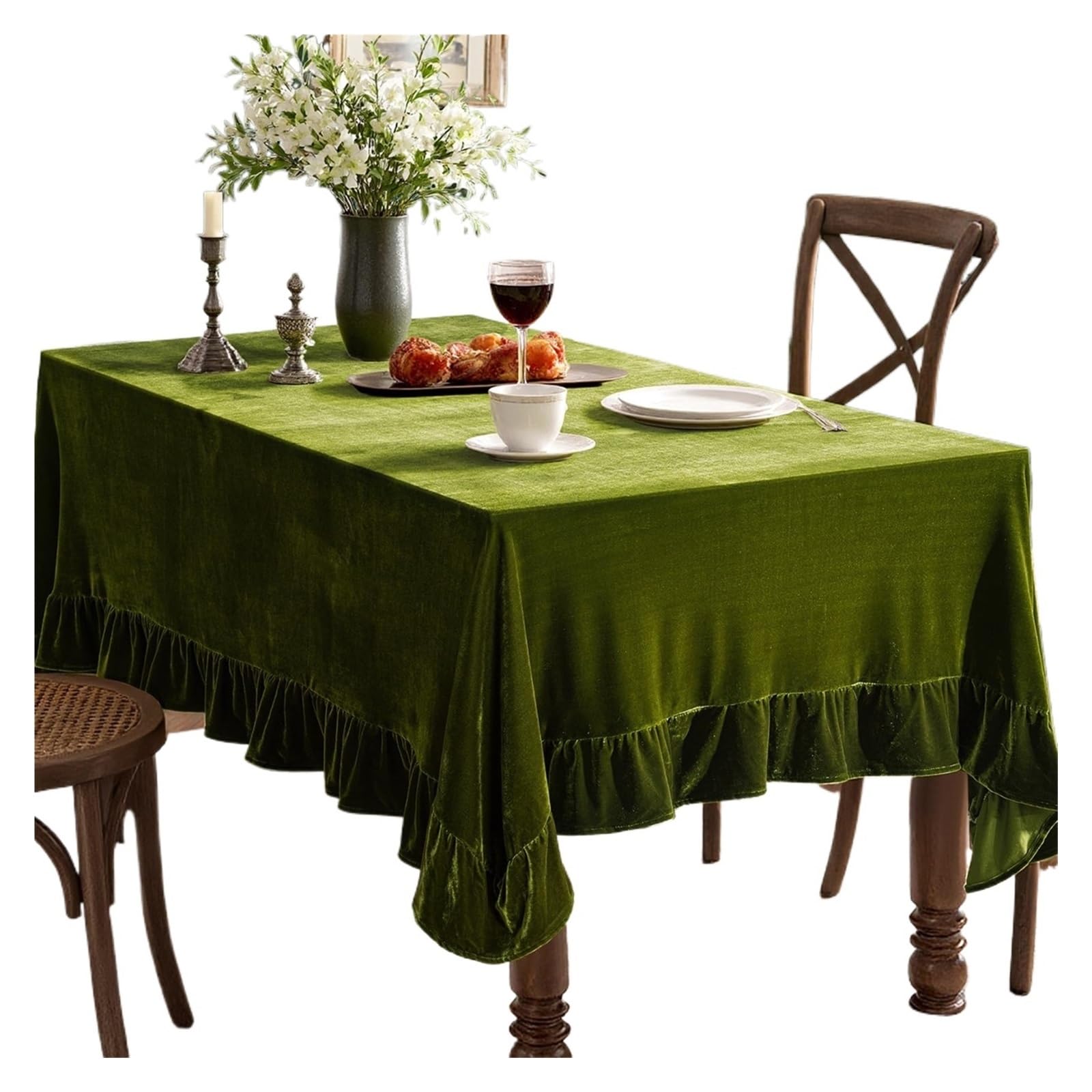 Nappe en velours avec bord à volants décoratif grand format