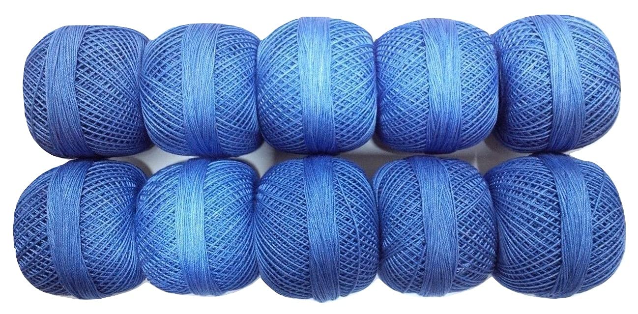 Lot Set of 10-100% Cotton Mercer Yarn Thread - Crochet Lace Knitting Embroidery - from DESI HAWKER (IRIS Blue)