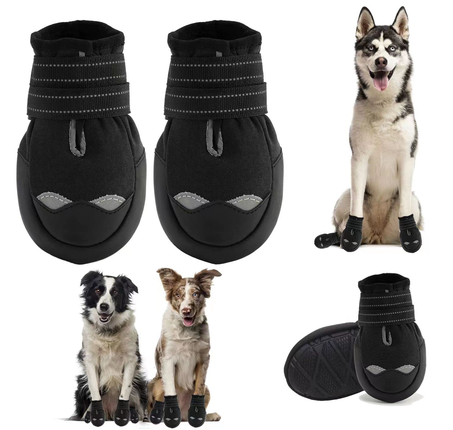 Dog Boots, Medium and Large Dog Boots and paw Guards, Suitable for Snowy Winter Days, hot Summer Roads, Waterproof in The rain, Outdoor Walks, Indoor Hard Surface Anti-Slip Shoes 4 Pieces
