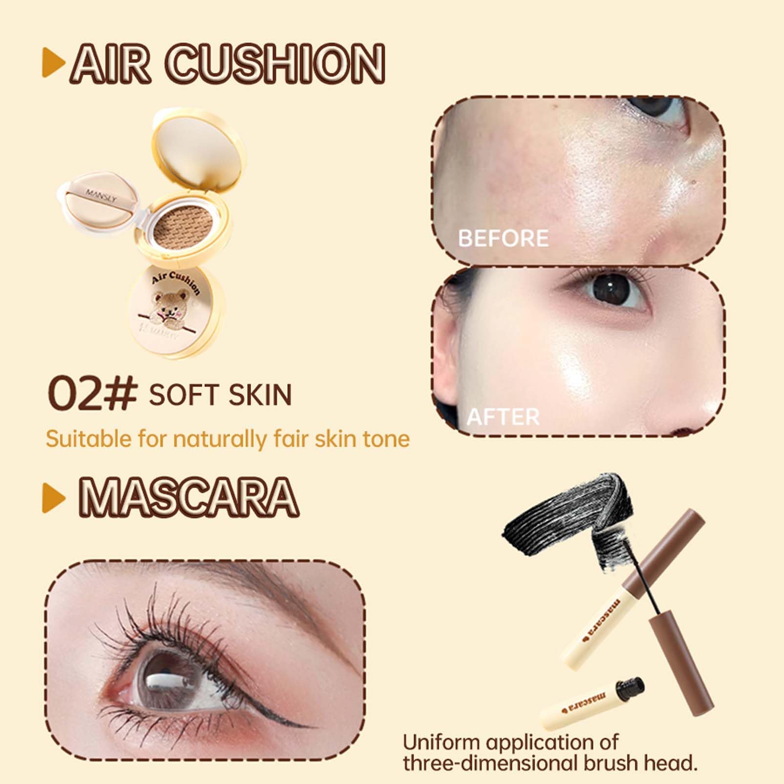 All-in-One Make Up Set, 8 Stück Schminke Set, Make-up Sets für Frauen Mädchen, Schmink Geschenkset mit Eyeliner, Lidschatten Palette, Mascara, Air cushion und Lipstick, Perfekte Geschenk für Frauen