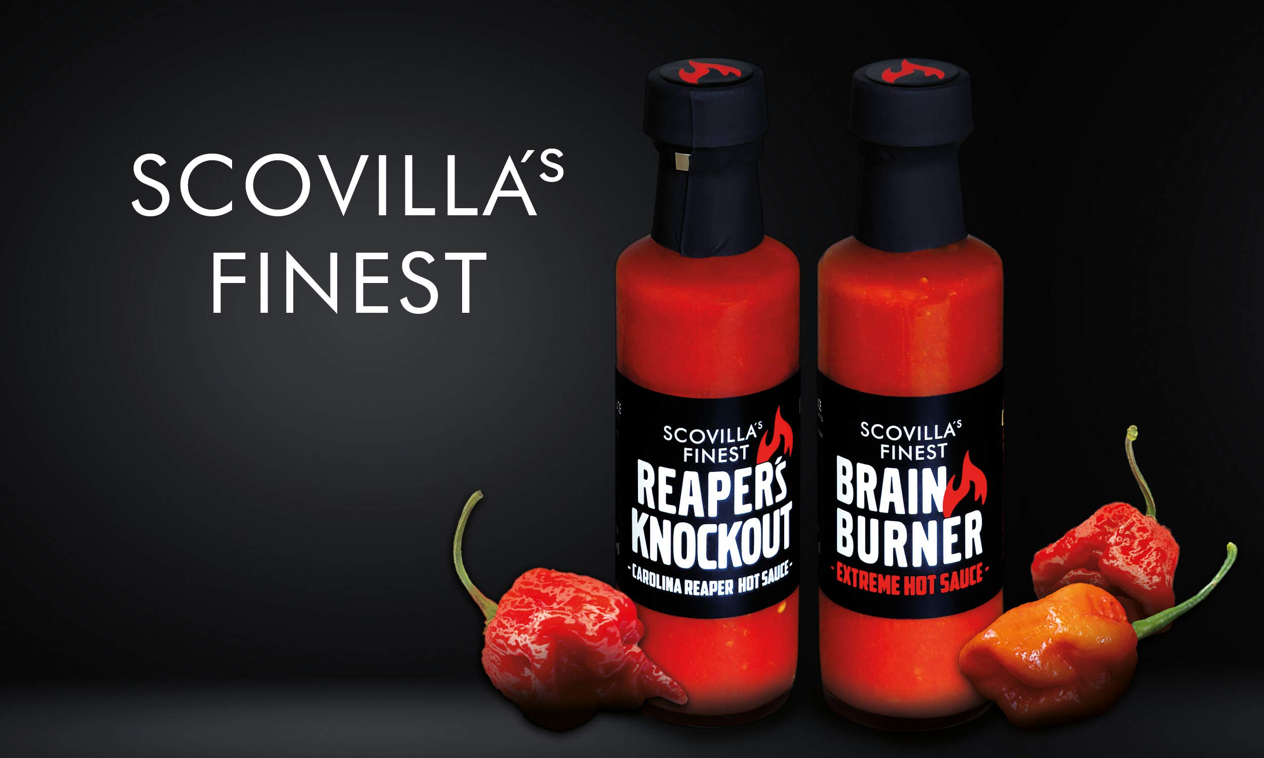 Scovilla's Finest Reaper's KNOCKOUT 100 ml Salsa de chile extremadamente picante con Carolina Reaper