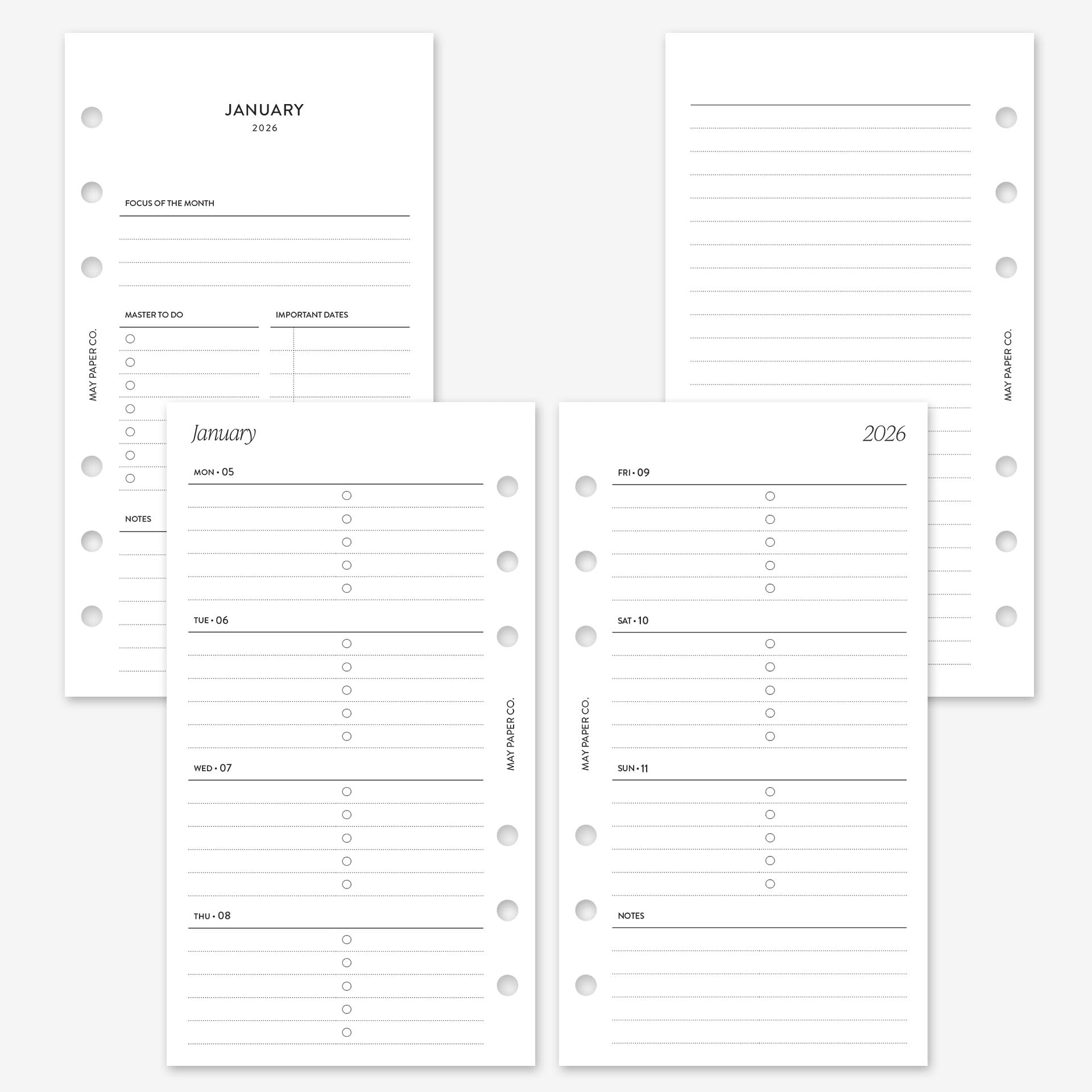 MAY PAPER CO. 2026 Personal Weekly Planner Refill, Week on Two Page Planner Insert for Personal Filofax and LV MM 6 ringed Agenda (Horizontal Lined with Tasks)