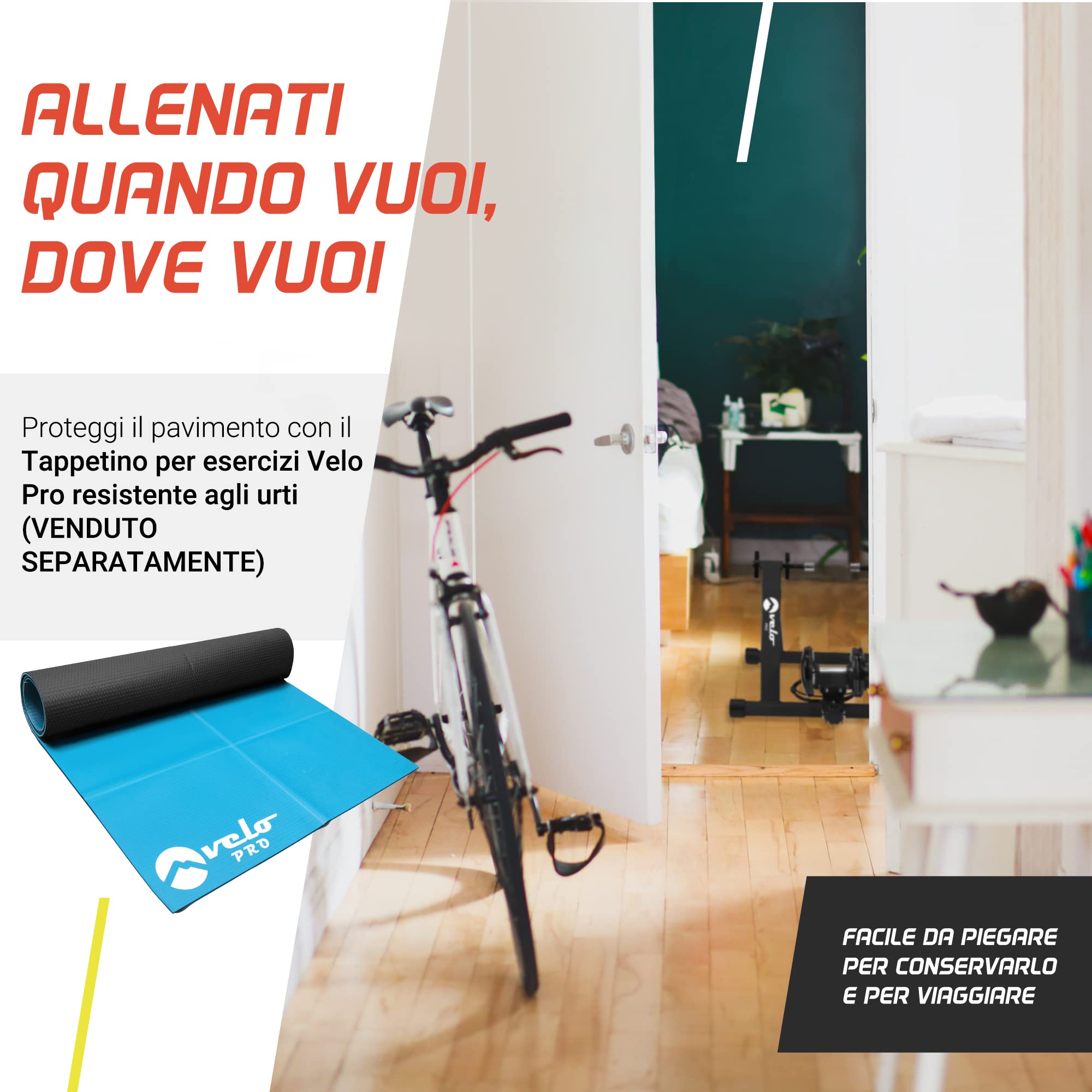 Turbo Trainer - Bicicletta da allenamento magnetica a resistenza variabile per bici da strada e da montagna - Supporto da allenamento stazionario - Telaio pieghevole in acciaio - Ruote da 66